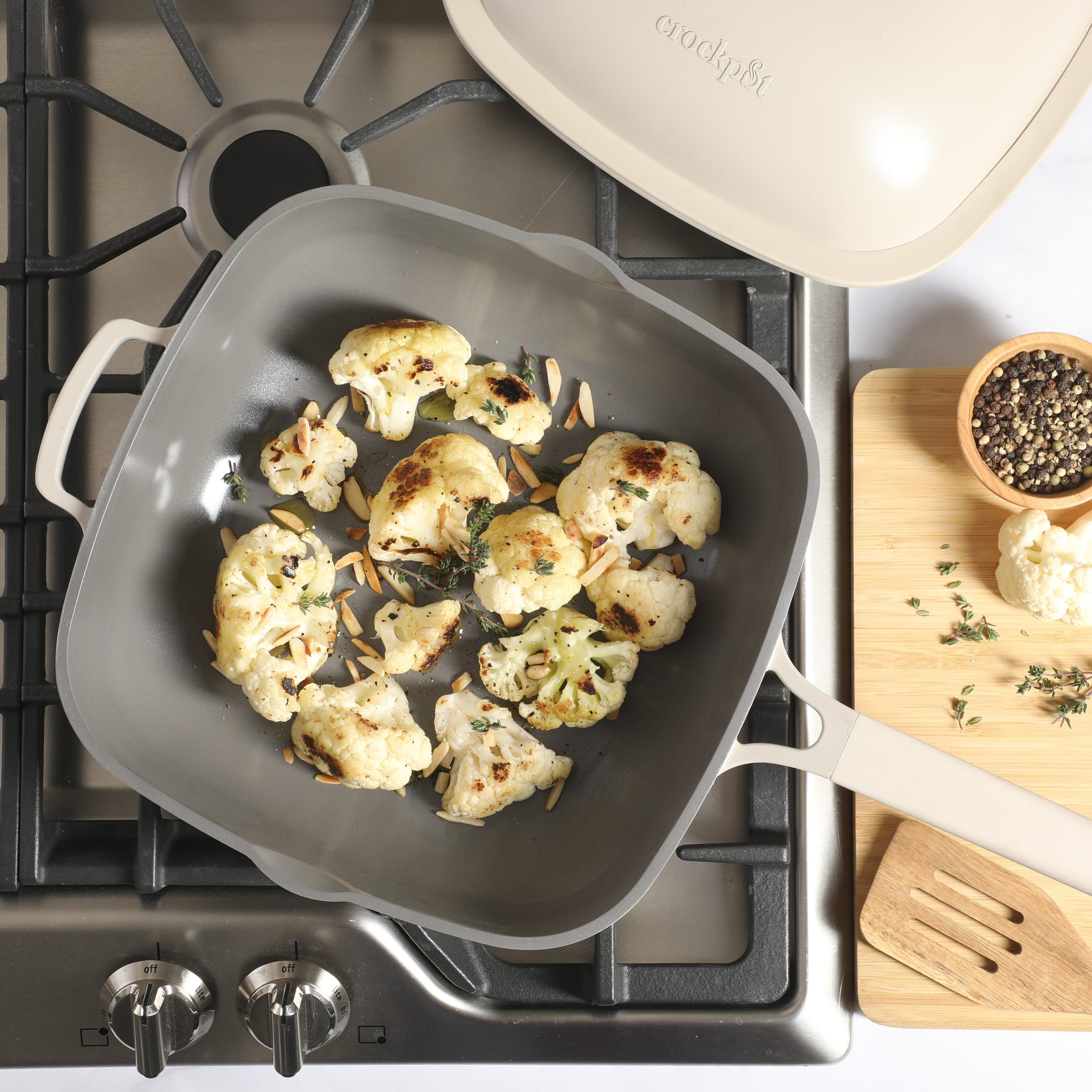 Crock Pot Northvale 5.3 Quart Ceramic Nonstick Sauté Pan with Steamer Basket & Lid, Cast Aluminum Pan with Induction Base and Soft-Touch Handle - Image 10