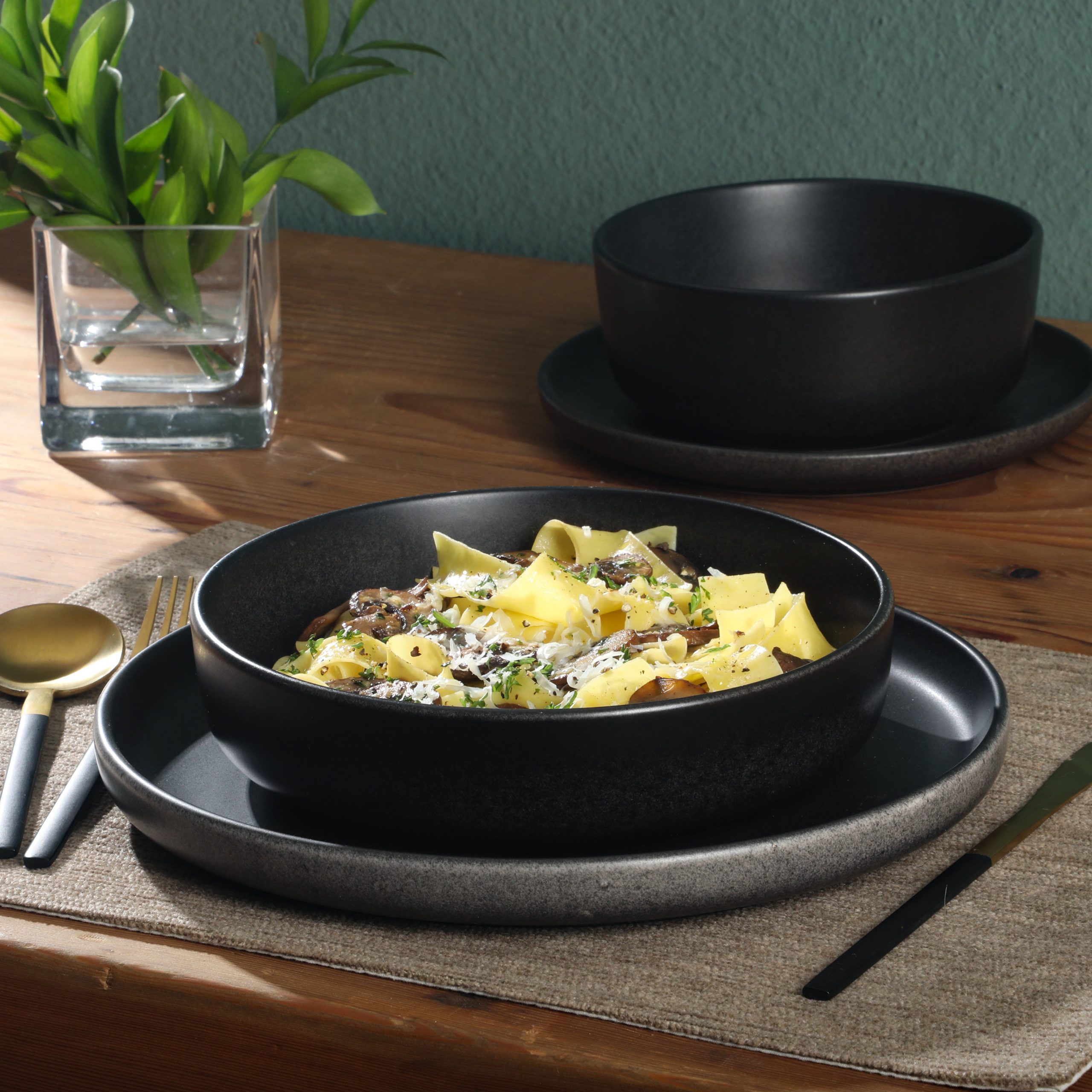 Gibson Elite Pasco 16 Piece (Service for 4) Plates and Bowls Double Bowl Reactive Glaze Dishes Stoneware Ceramic Dinnerware Set - Image 2