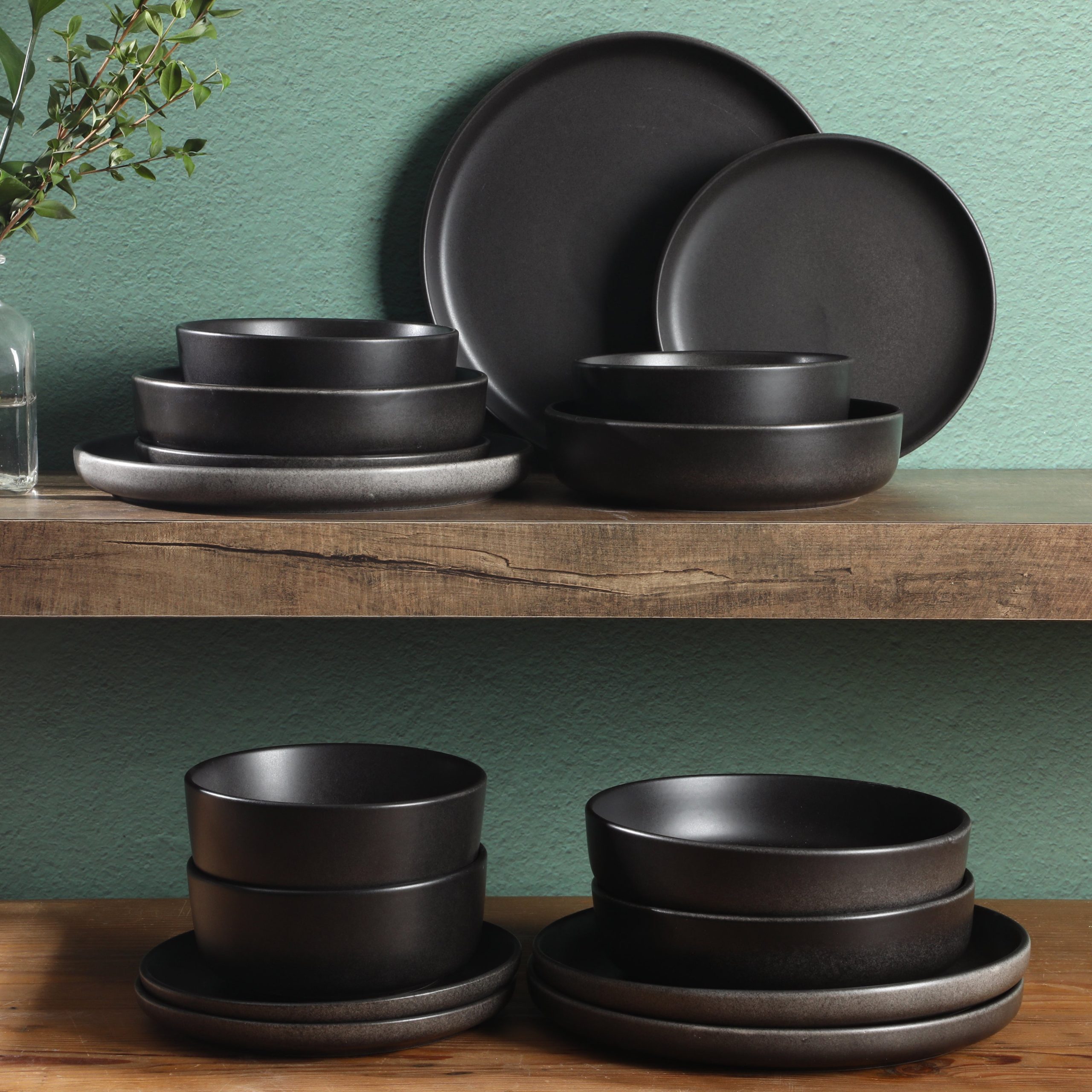 Gibson Elite Pasco 16 Piece (Service for 4) Plates and Bowls Double Bowl Reactive Glaze Dishes Stoneware Ceramic Dinnerware Set - Image 6