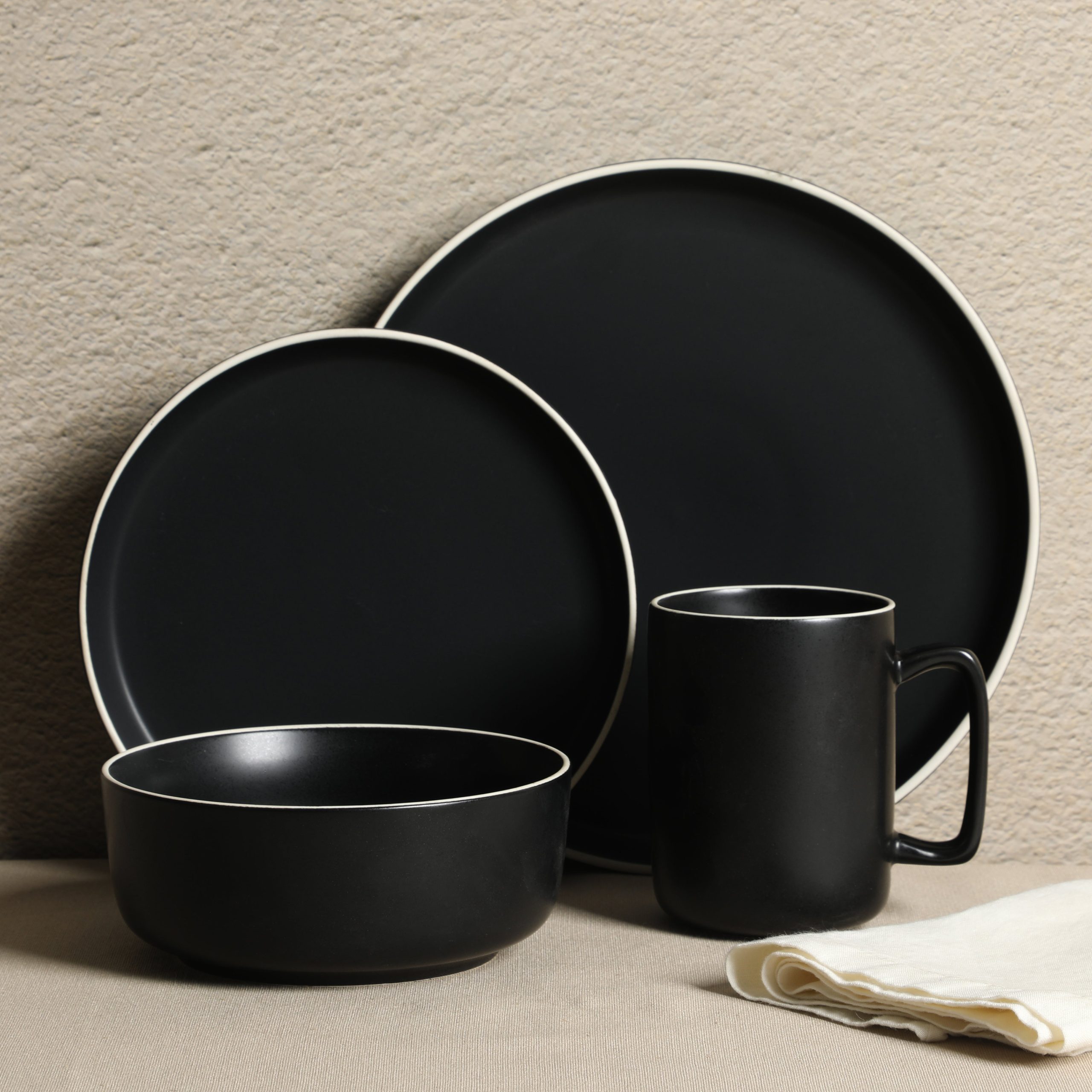 Gibson Home Zuma Nuevo 32 Piece Plates, Bowls, and Mug (Service for 8) Dinnerware Set - Black - Image 5