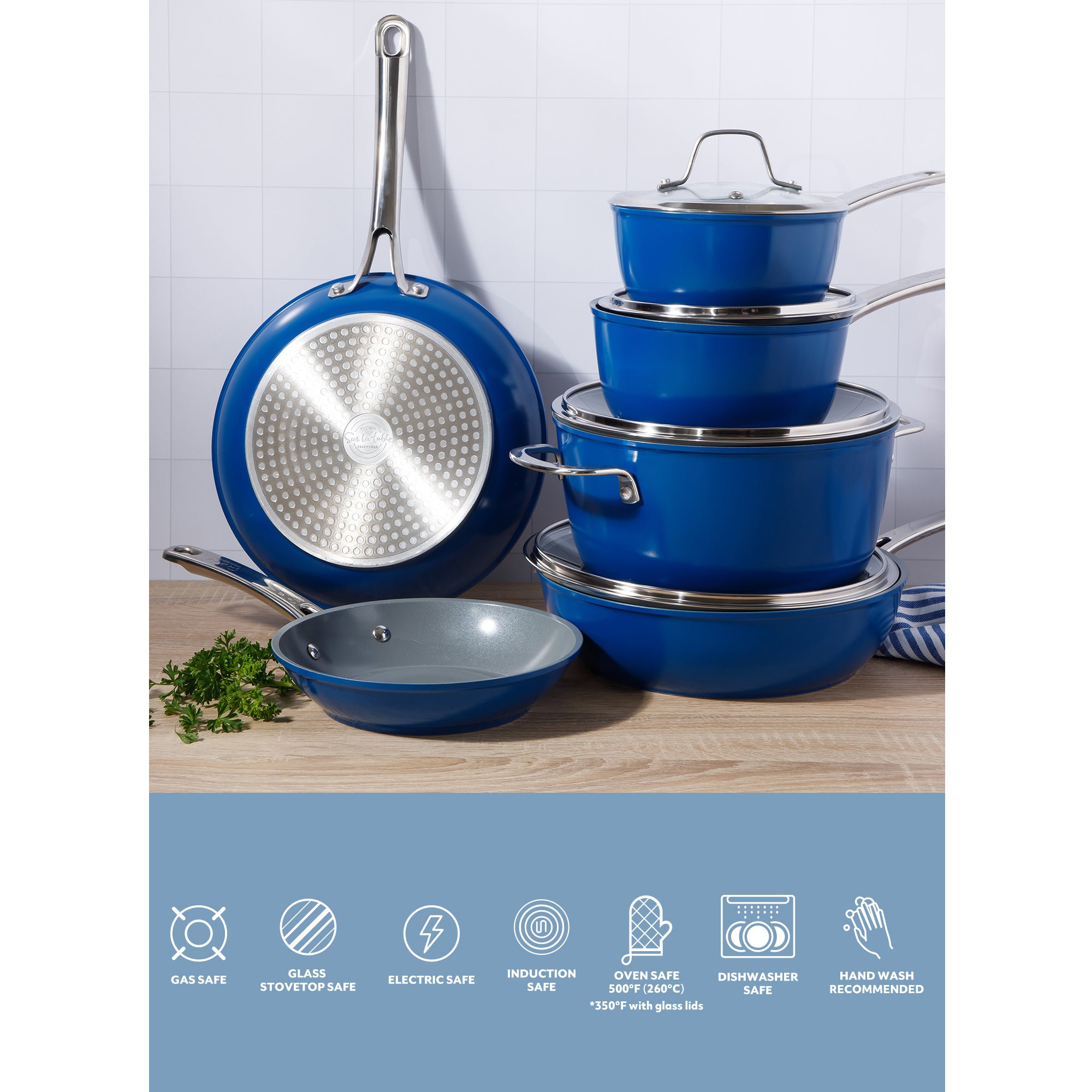 Sur La Table Kitchen Essentials Cool Commune Hard Anodized 10 Piece PFA Free Ceramic Non stick Interior Forged Durable Aluminum Pots and Pans Cookware Set - Image 9