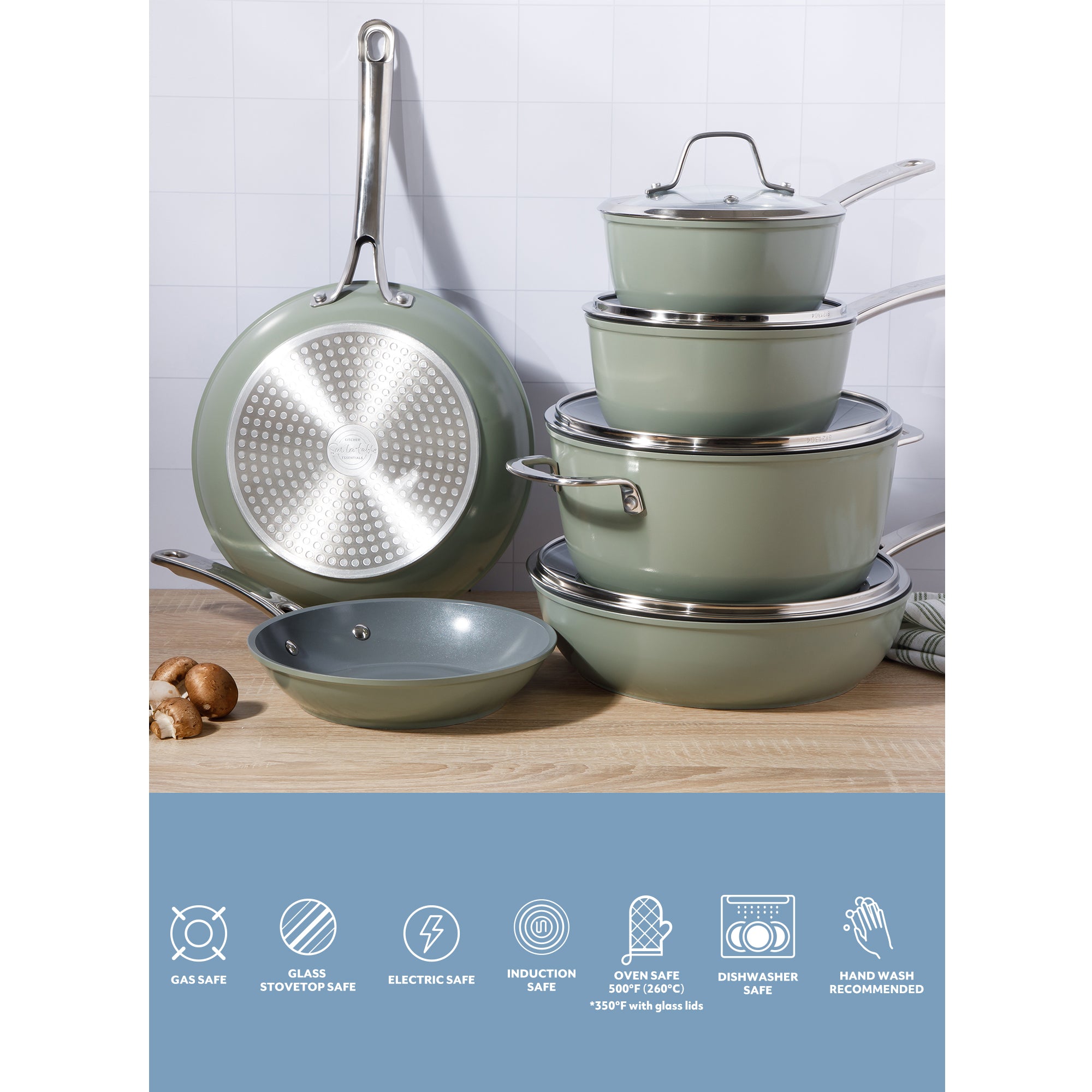 Sur La Table Kitchen Essentials Cool Commune Hard Anodized 10 Piece PFA Free Ceramic Non stick Interior Forged Durable Aluminum Pots and Pans Cookware Set - Image 15