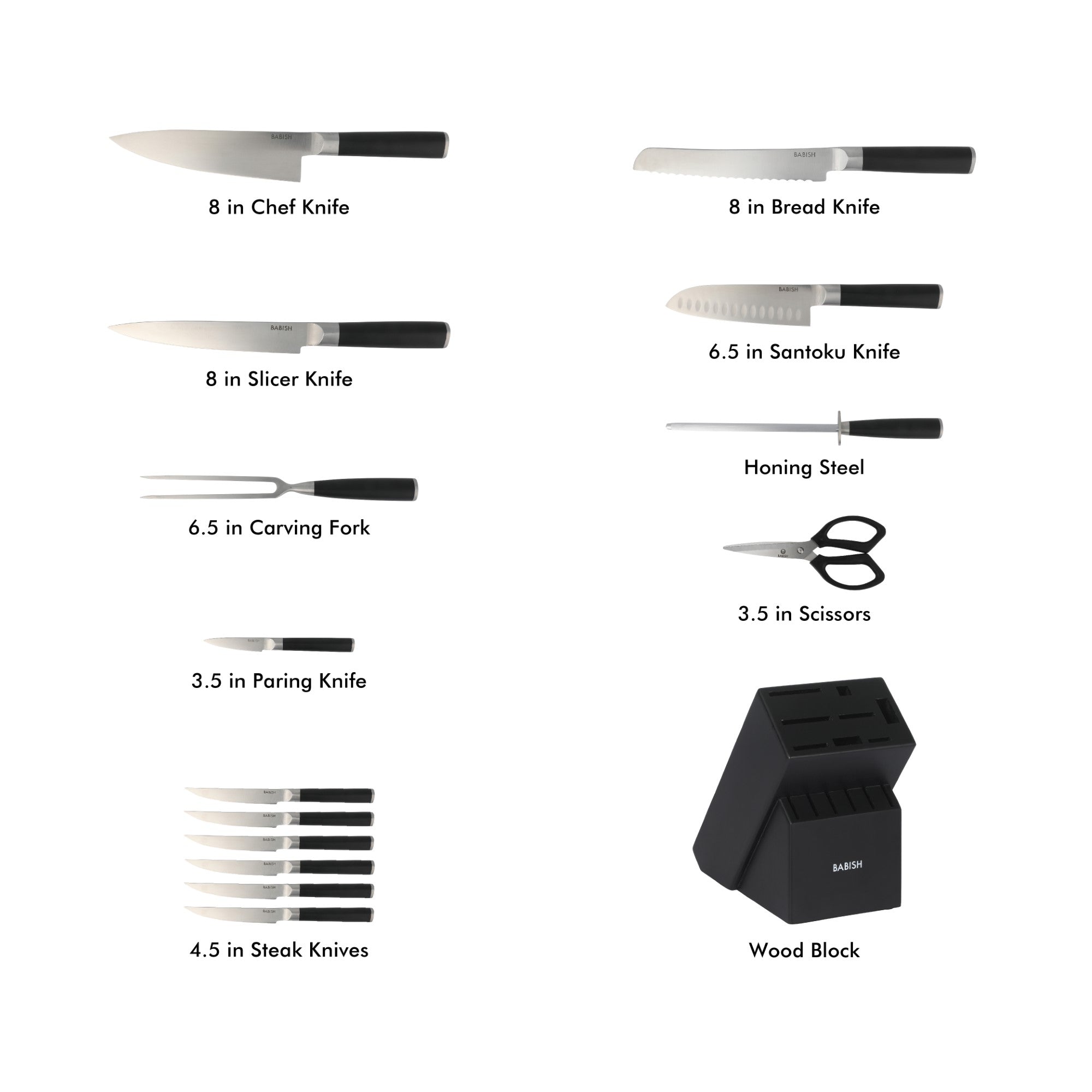 Babish High-Carbon 1.4116 German Steel 15 Piece Full Tang Forged Cutlery Kitchen Knife Block Set - Black - Image 4