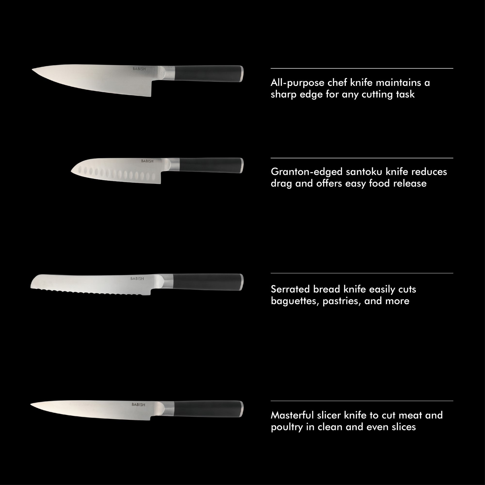 Babish High-Carbon 1.4116 German Steel 15 Piece Full Tang Forged Cutlery Kitchen Knife Block Set - Black - Image 6