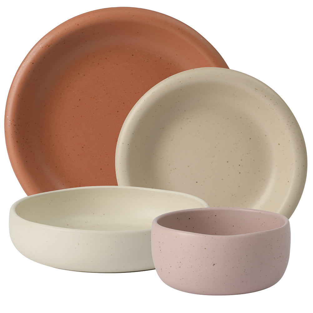 Bloomhouse Corsica Clay 16 Piece Double Bowl Stoneware Reactive Glaze Dinnerware Set - Image 7