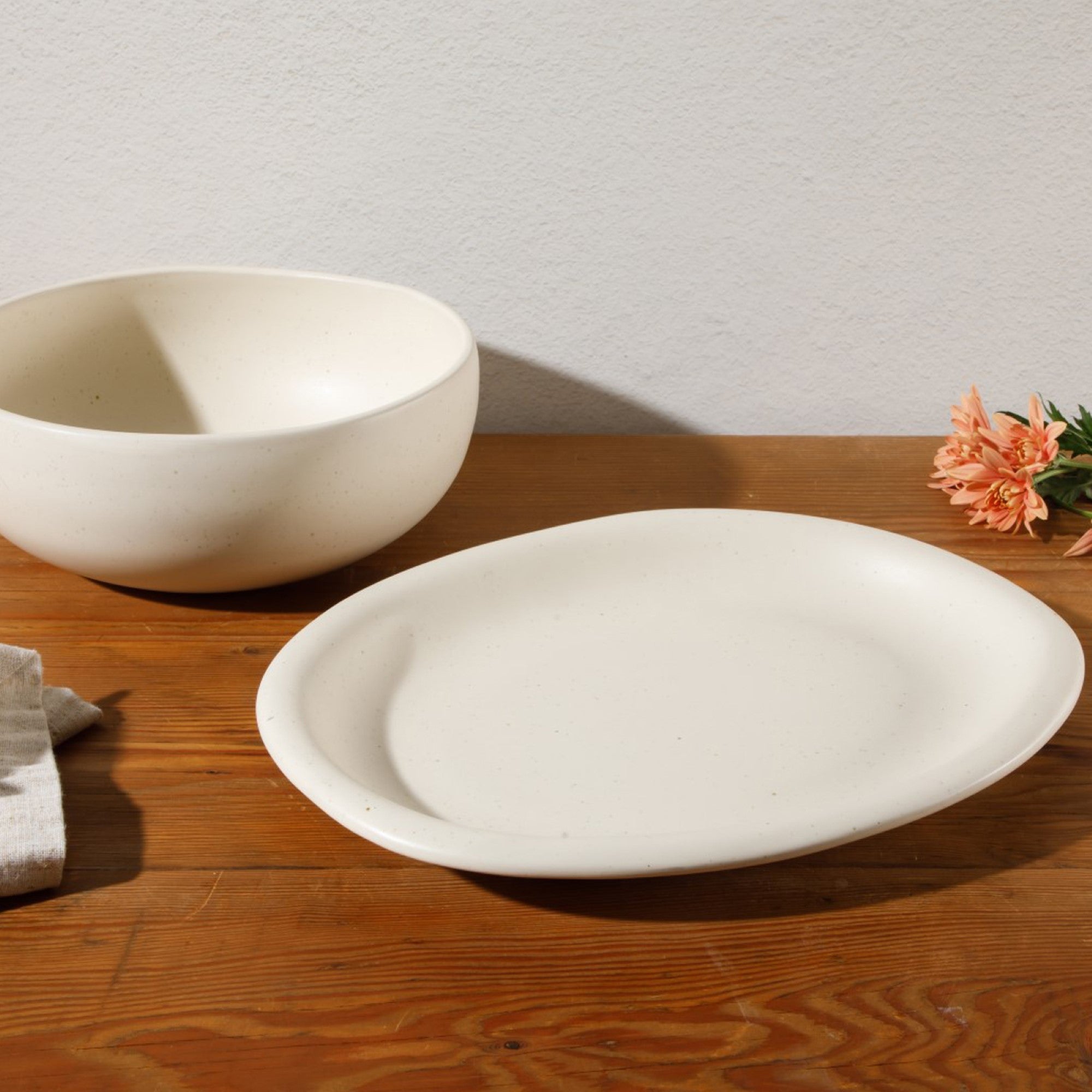 Bloomhouse Corsica Clay 2 Piece Oval Platter and Bowl Serving Set - Sea Salt White - Image 8