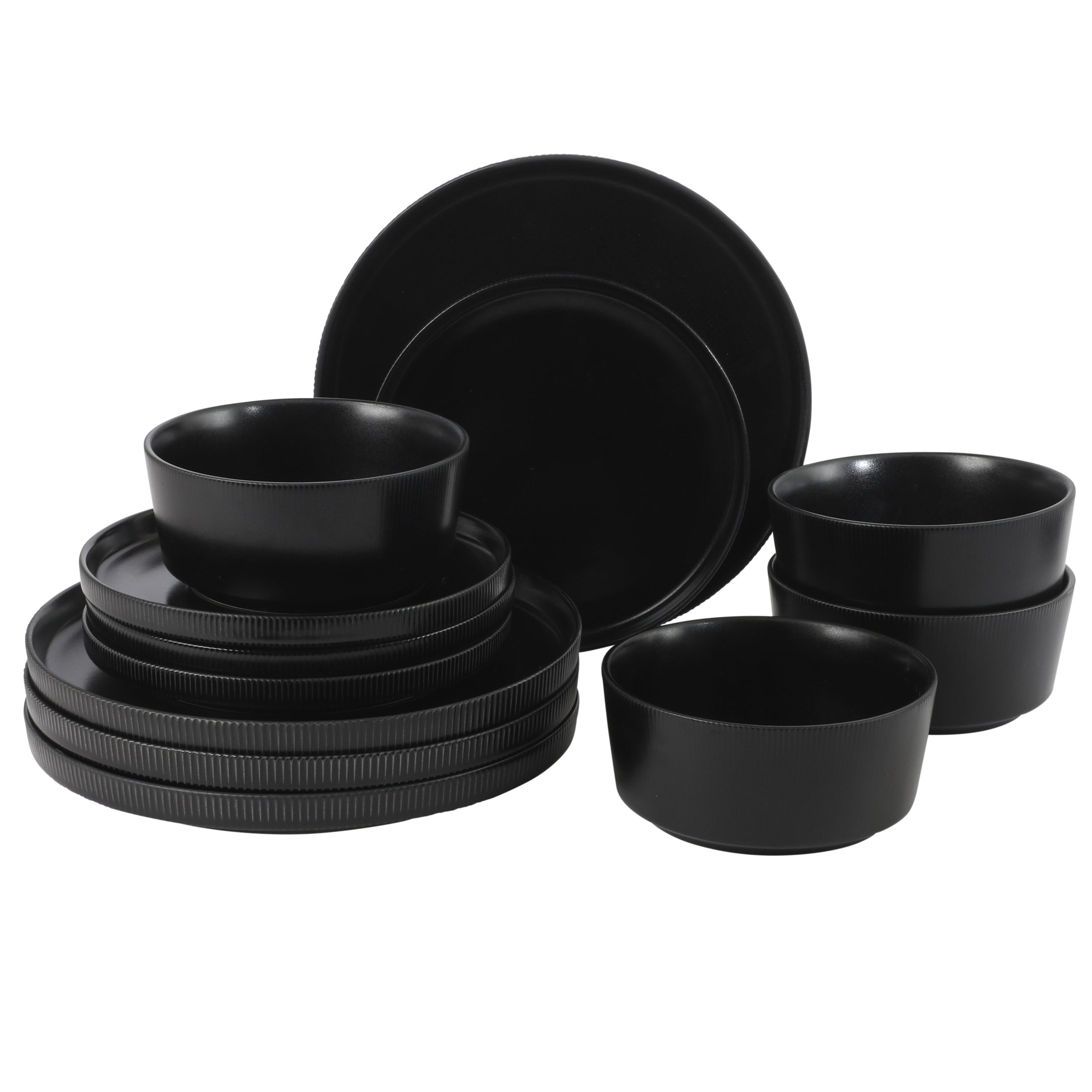 Gibson Home Dempsey Road 12-Piece Stoneware Dinnerware Set – Service for 4, Round Plates and Bowls, Durable Solid Color Modern Embossed Dish Set, Microwave & Dishwasher Safe - Image 15