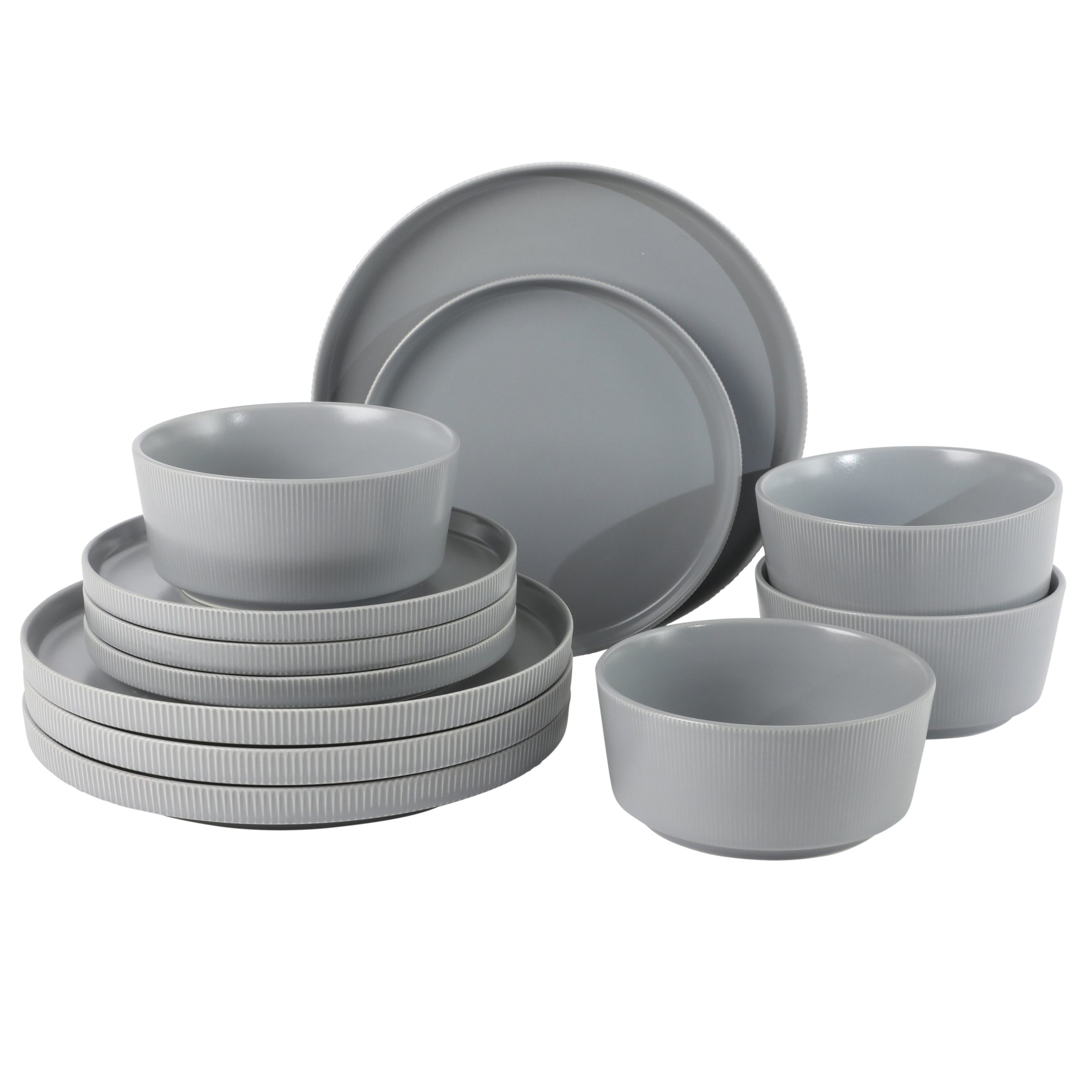 Gibson Home Dempsey Road 12-Piece Stoneware Dinnerware Set – Service for 4, Round Plates and Bowls, Durable Solid Color Modern Embossed Dish Set, Microwave & Dishwasher Safe - Image 8