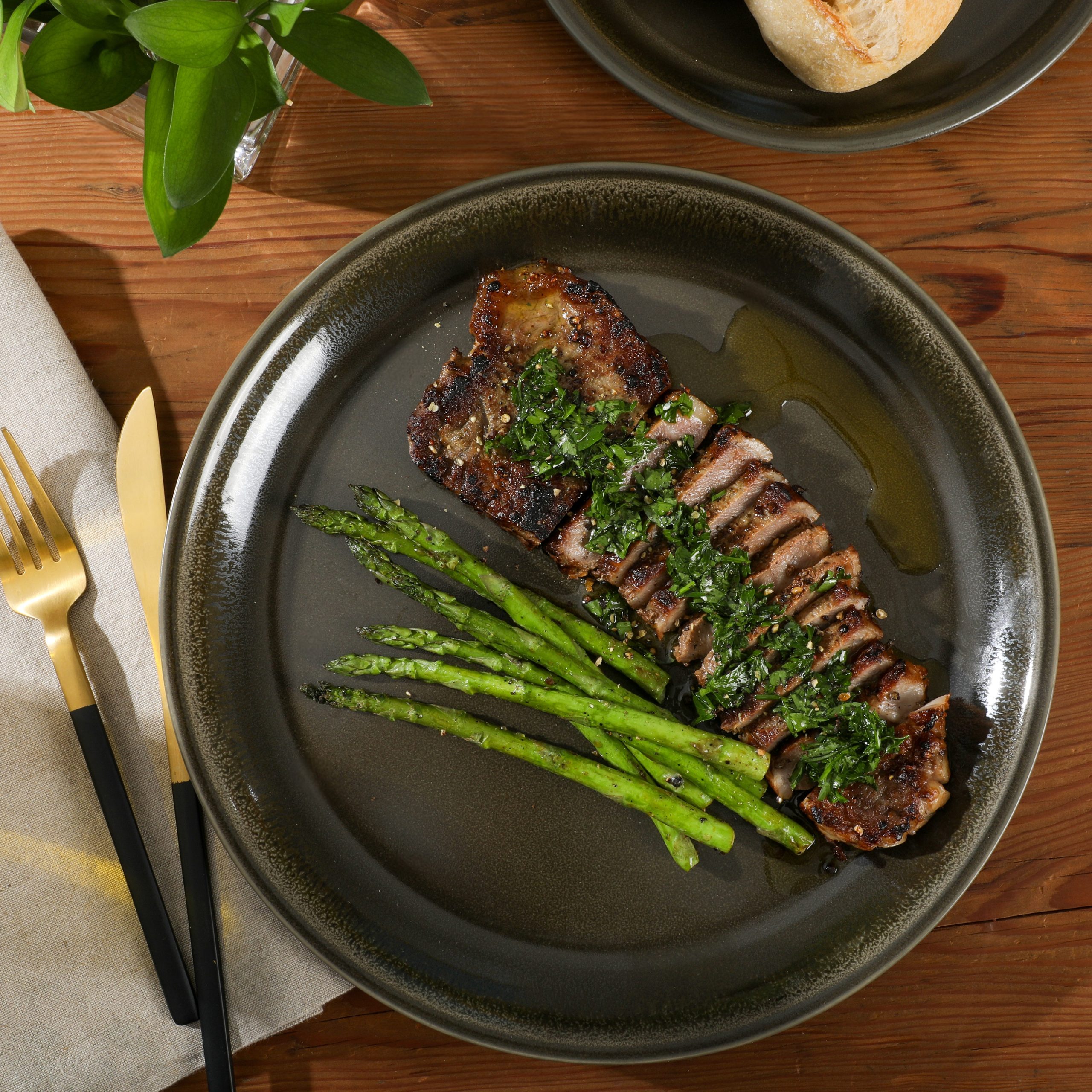 Gibson Elite 12 Piece (Service for 4) Lakecrest Plates and Bowls Reactive Glaze Round Dishes Stoneware Ceramic Dinnerware Set - Dark Green - Image 7