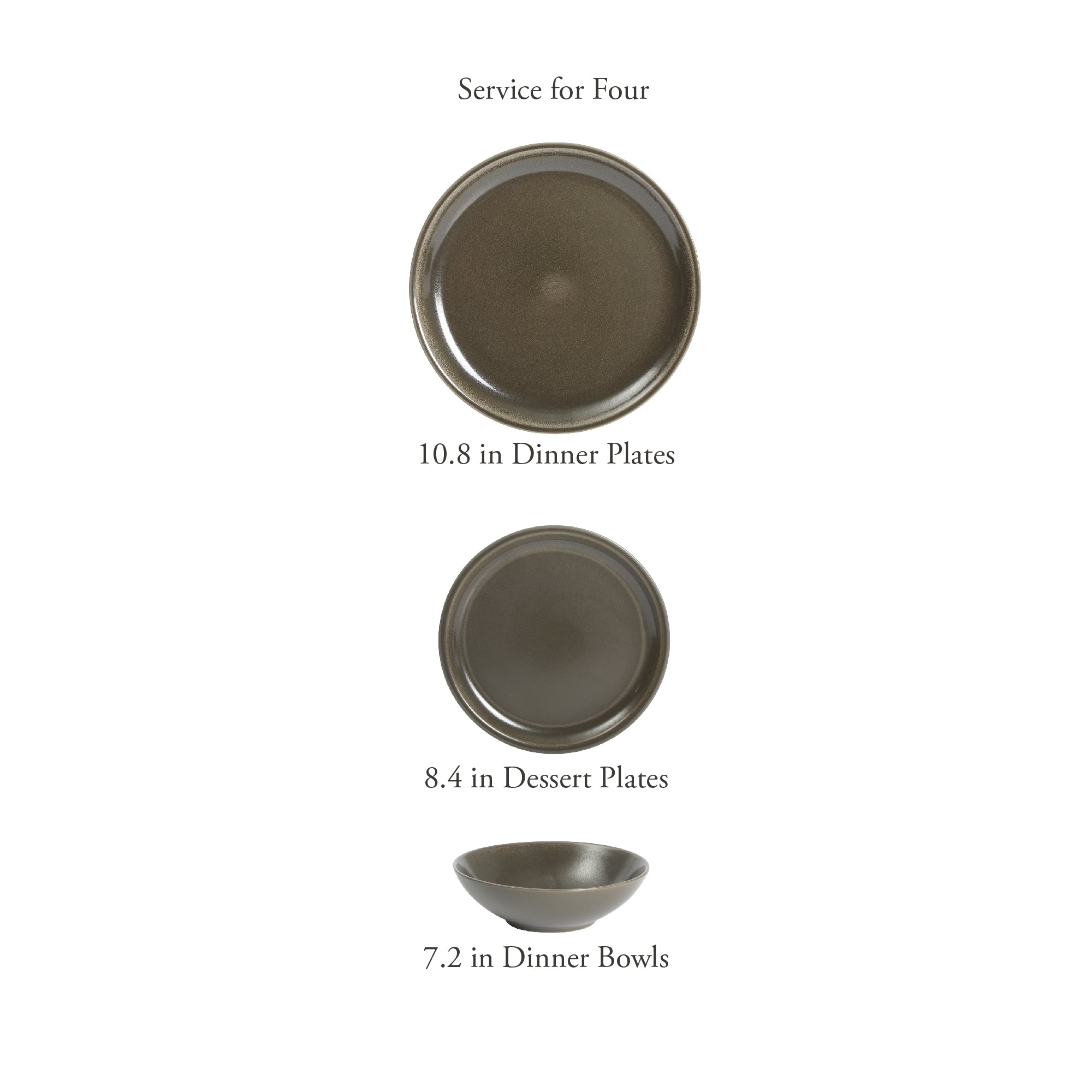 Gibson Elite 12 Piece (Service for 4) Lakecrest Plates and Bowls Reactive Glaze Round Dishes Stoneware Ceramic Dinnerware Set - Dark Green - Image 3