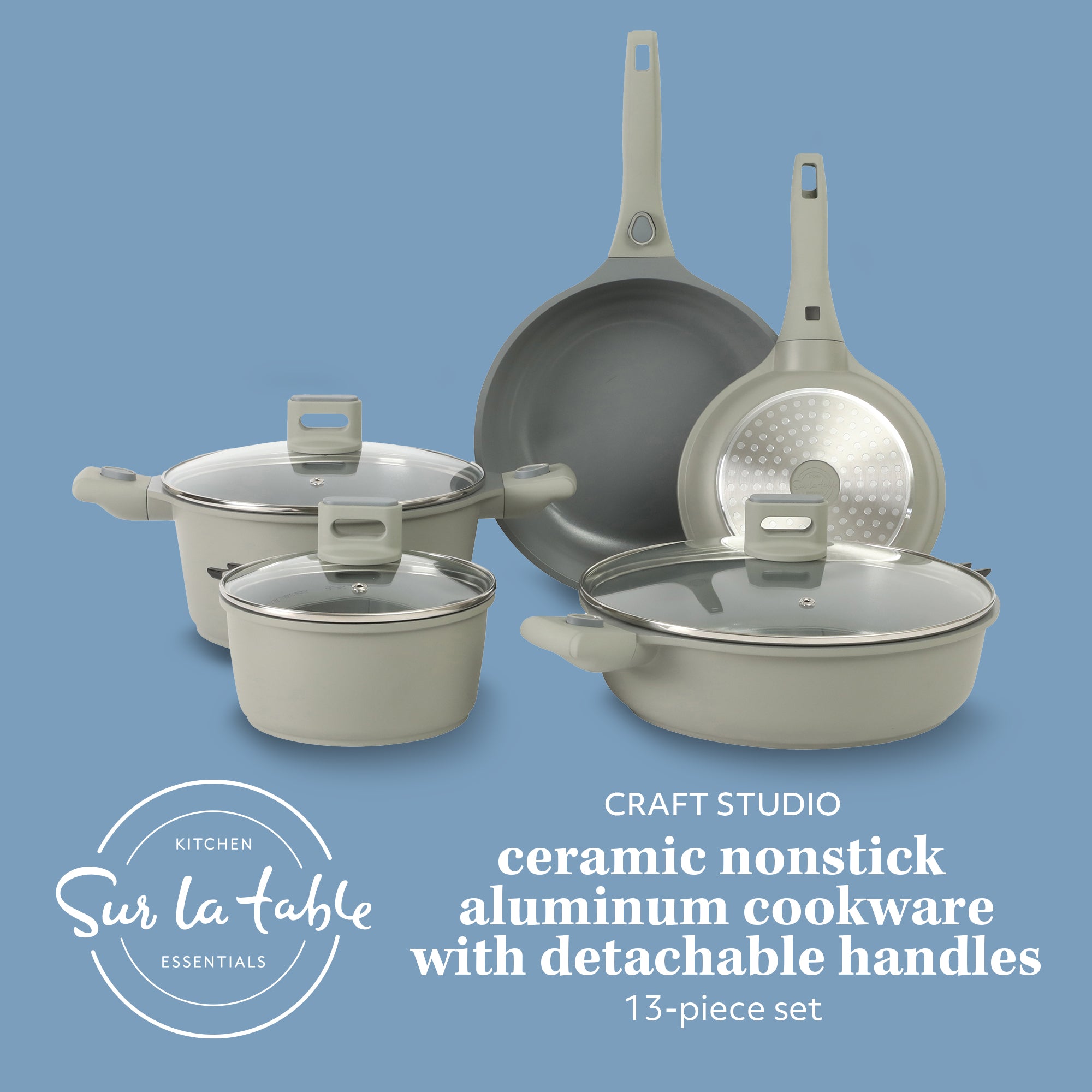 Sur La Table Kitchen Essentials 13 Piece Detachable Handle Pots and Pans Premium PFA Free Premium Ceramic Induction Cookware Set - Image 2