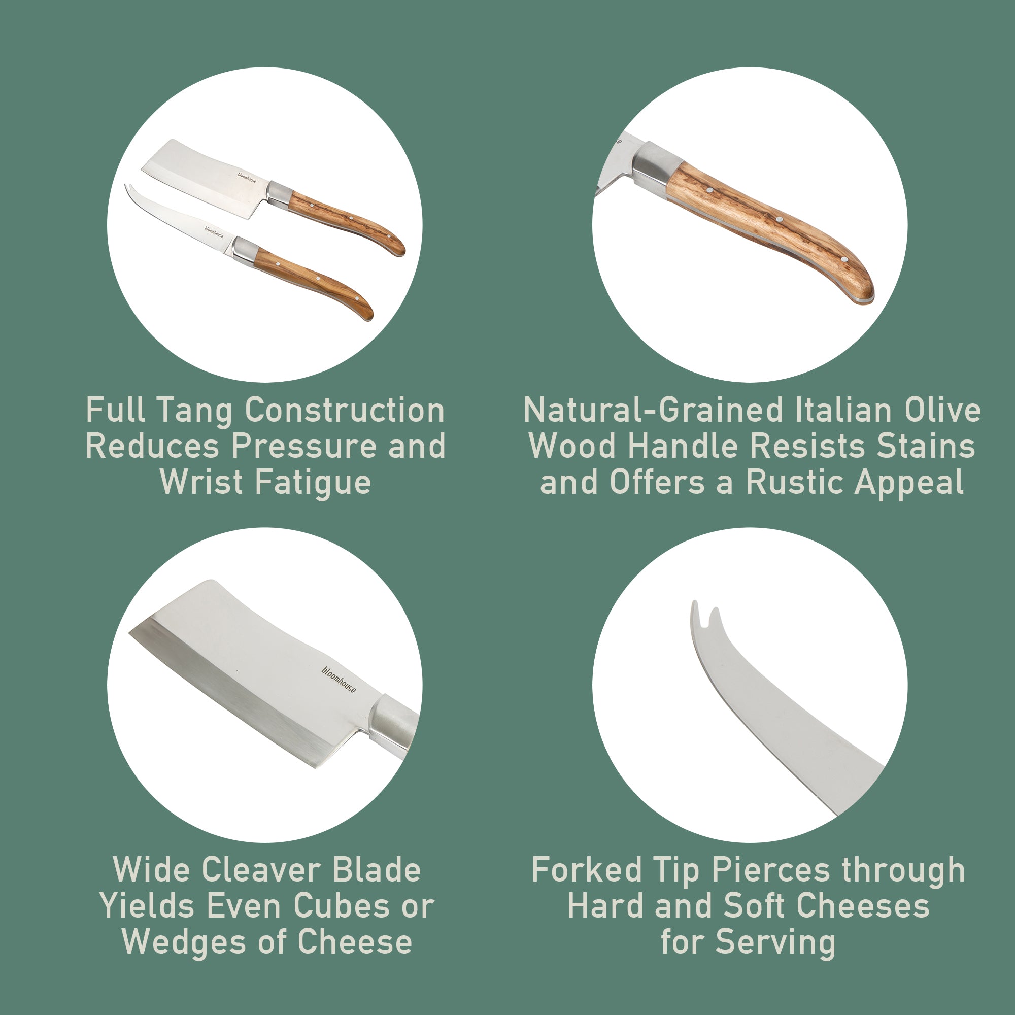 Bloomhouse 2-Piece German Steel Cheese Knife Set with Olive Wood Handles – Artisan Soft & Hard Cheese Knives for Charcuterie, Grazing Boards & Entertaining - Image 5