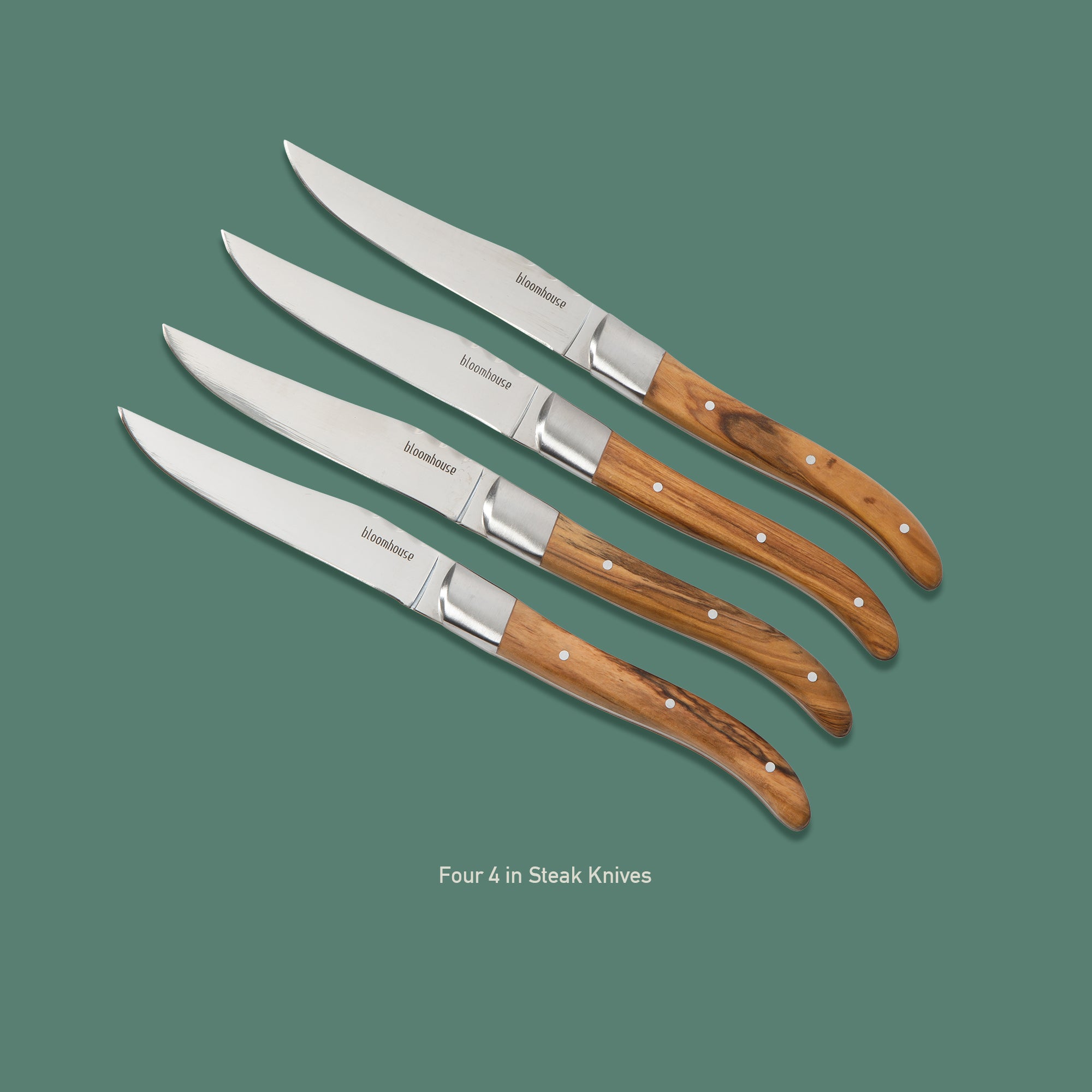 Bloomhouse 4-Piece German Stainless Steel Steak Knife Set – Premium Olive Wood Handle Steak Knives, Full-Tang Blades for Dining - Image 3