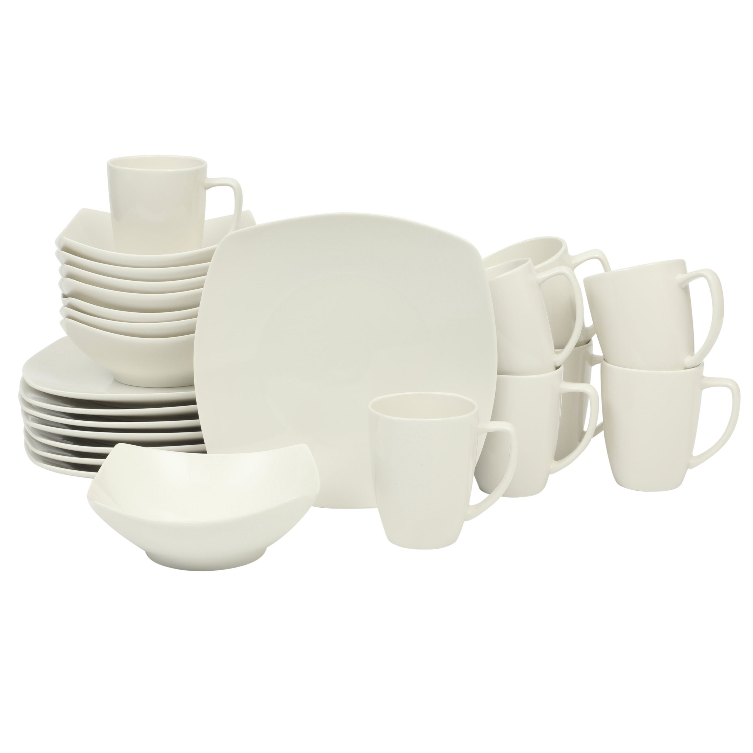 Gibson Home Zen Buffet (Service for 8) 24 Piece Plates and Bowls Porcelain Solid Color Dishes Ceramic Dinnerware Set - White