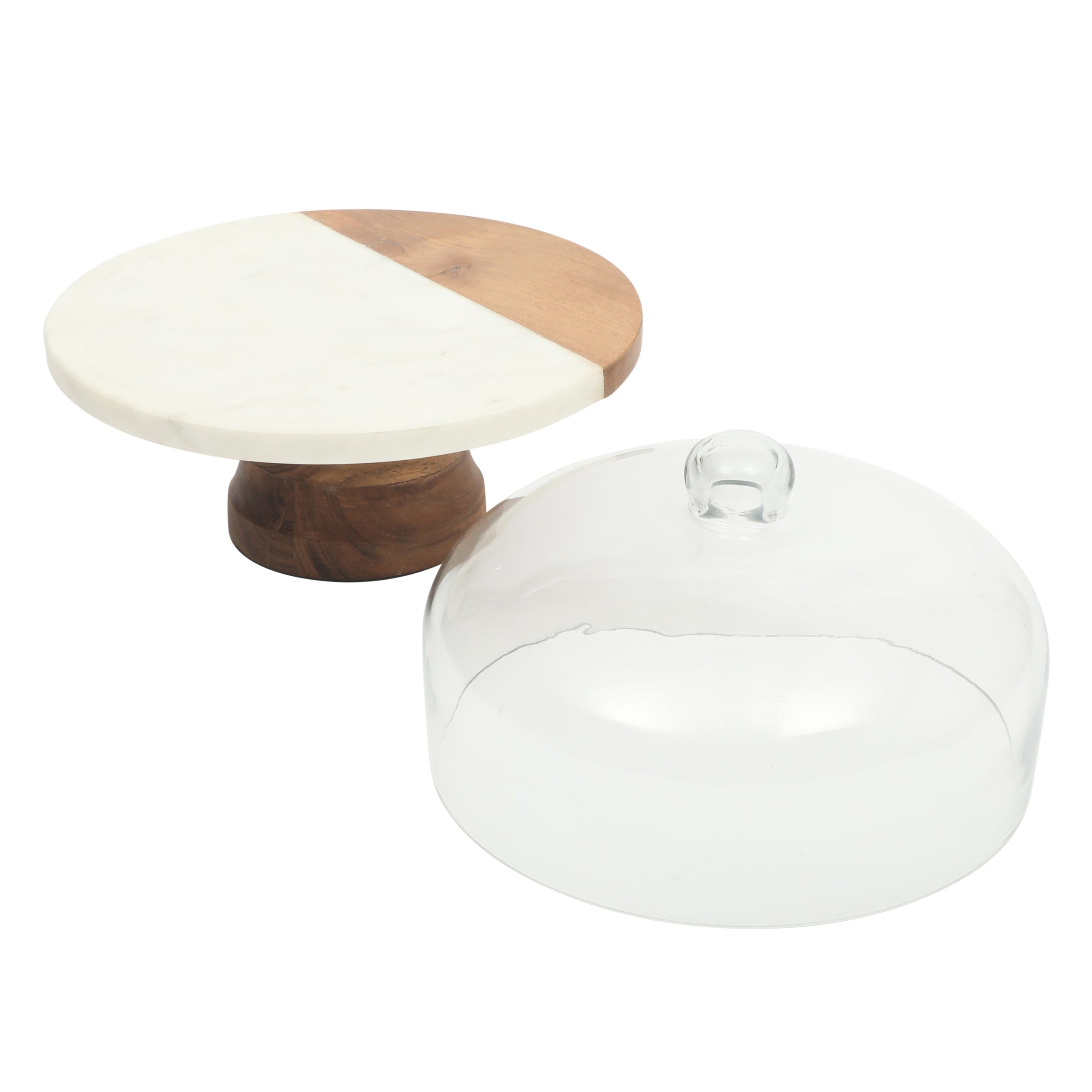 Gibson Elite Ridgehaven 10" Marble & Wood Cake Stand, Serving Platter, Charcuterie Board, and Center Piece Home Décor With Glass Lid - Image 4