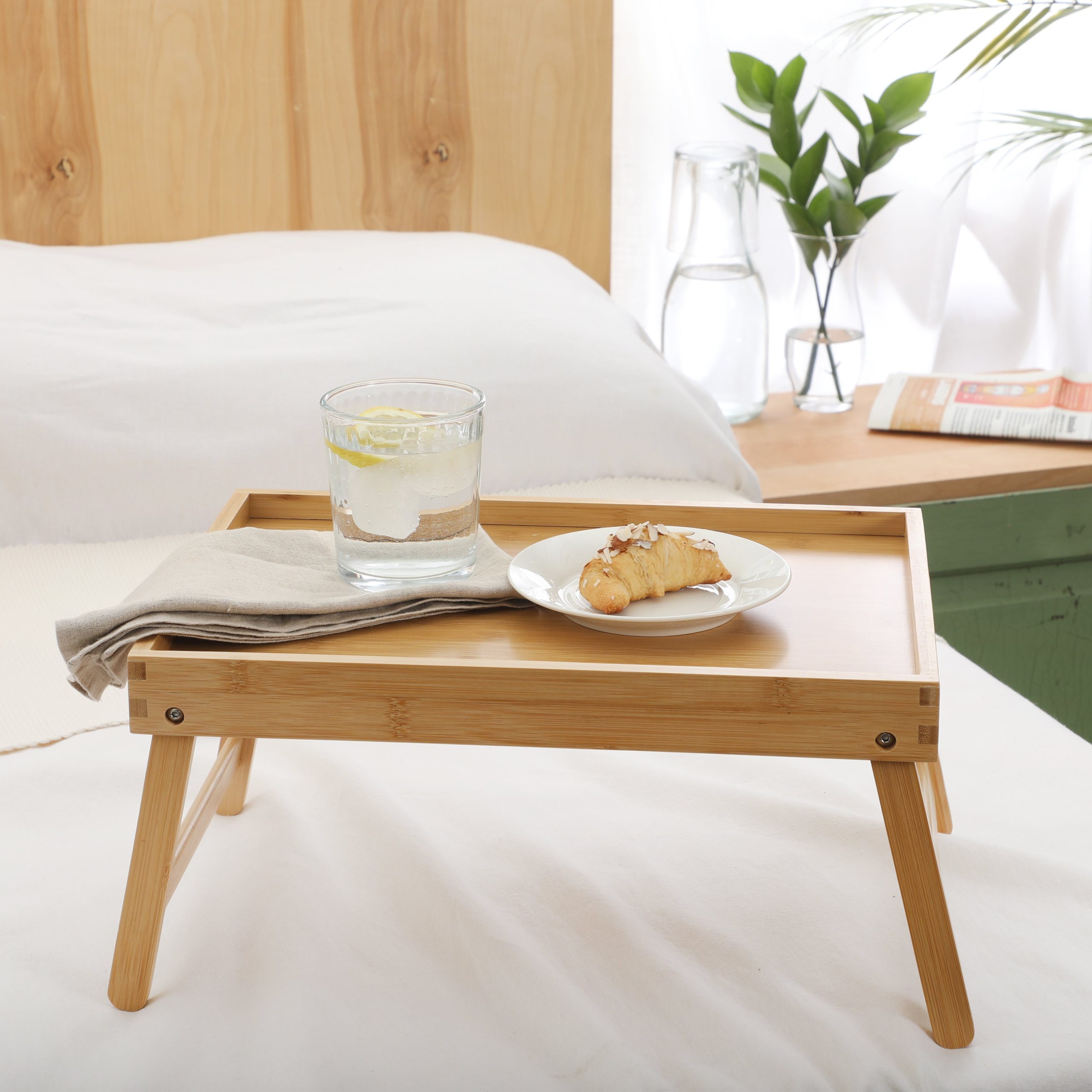 Gibson Home Continental Corner Bamboo Bed Tray with Folding Legs, for Breakfast, Eating, Working, Laptop, Foldable Serving - Image 2