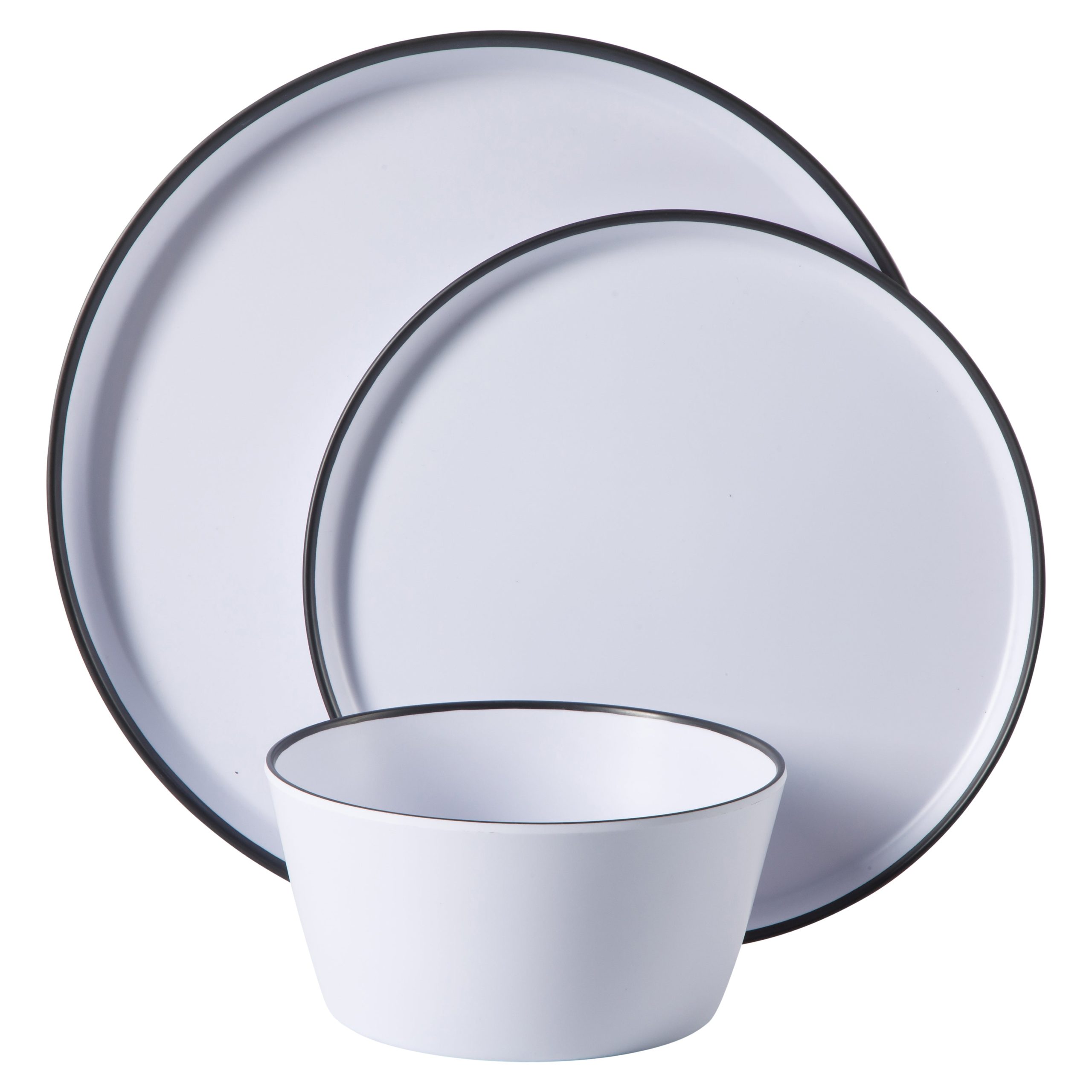 Gibson Home Folsom Shores 12 Piece Unbreakable Modern Melamine Plates and Bowls Dinnerware Set - Outdoor, Camping, & Everyday Use - White W/ Black Rim - Image 5