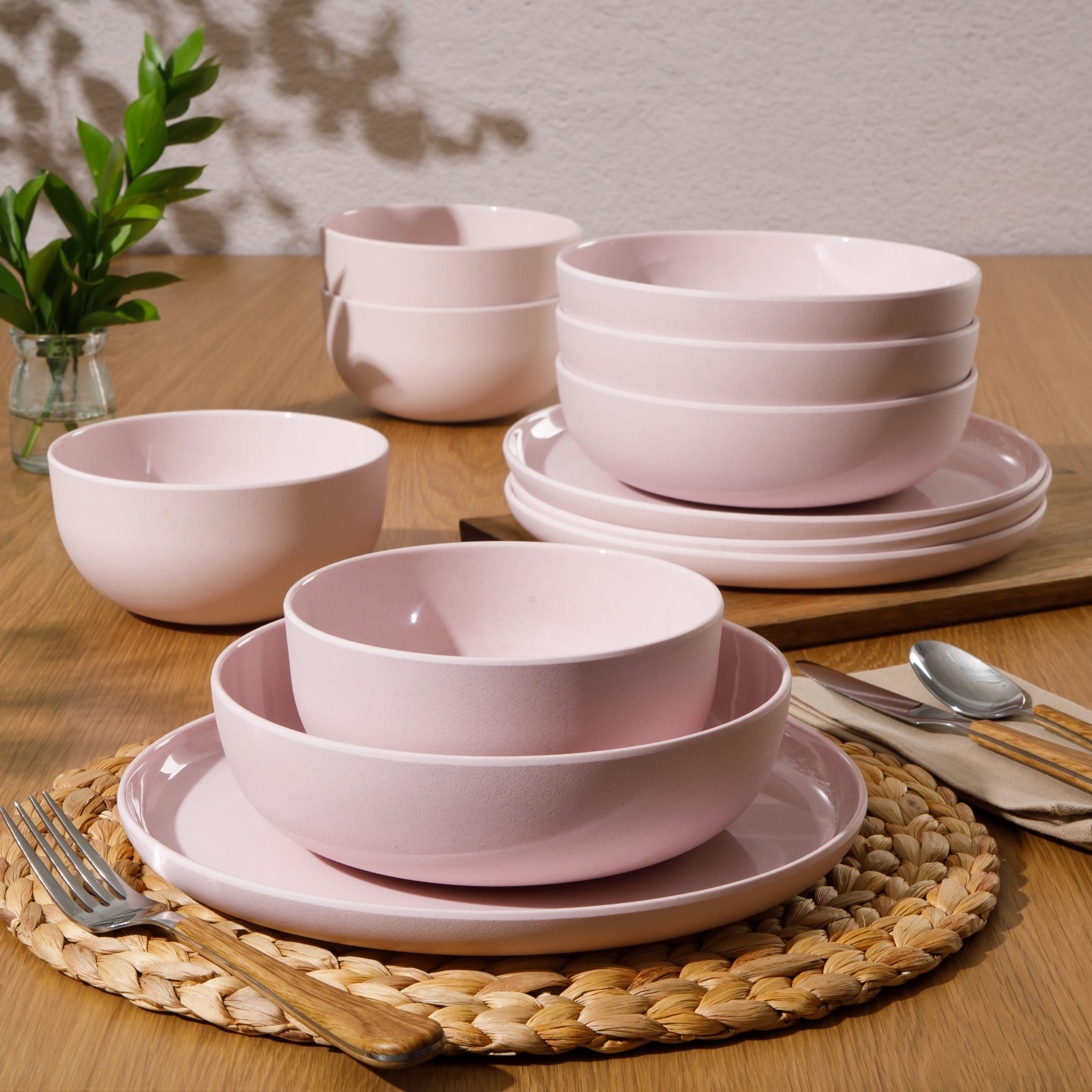 Gibson Home Candy Skies 12 Piece Unbreakable Wheat Straw Melamine Plates and Bowls Dinnerware Set - Outdoor, Camping, & Everyday Use - Matte Exterior/Shiny Interior - Image 9