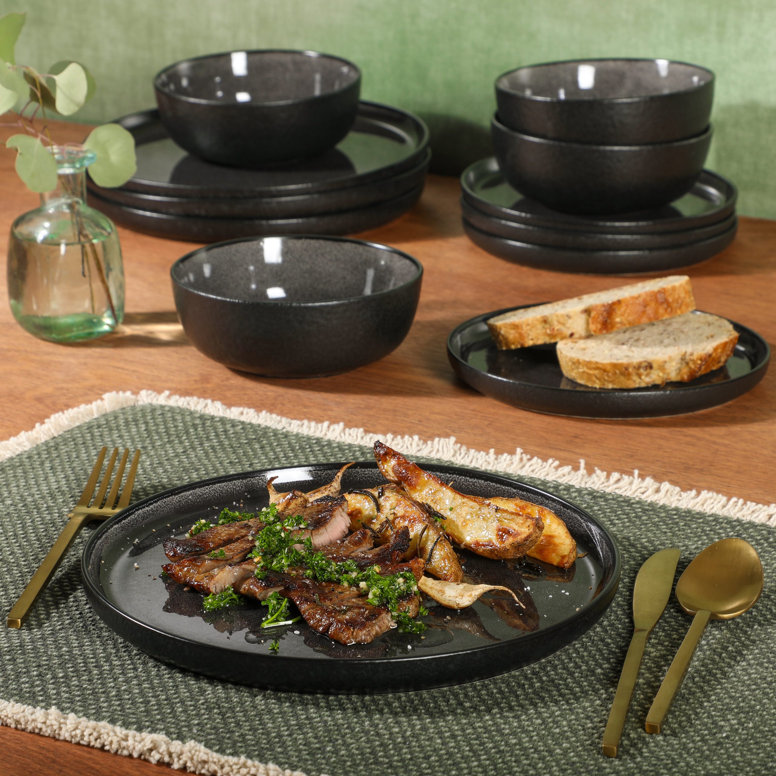 Gibson Elite Tahoe Sunset 12 Piece Stoneware Reactive Glaze (Service for 4) Ceramic Plates and Bowls Dinnerware Set - Image 2