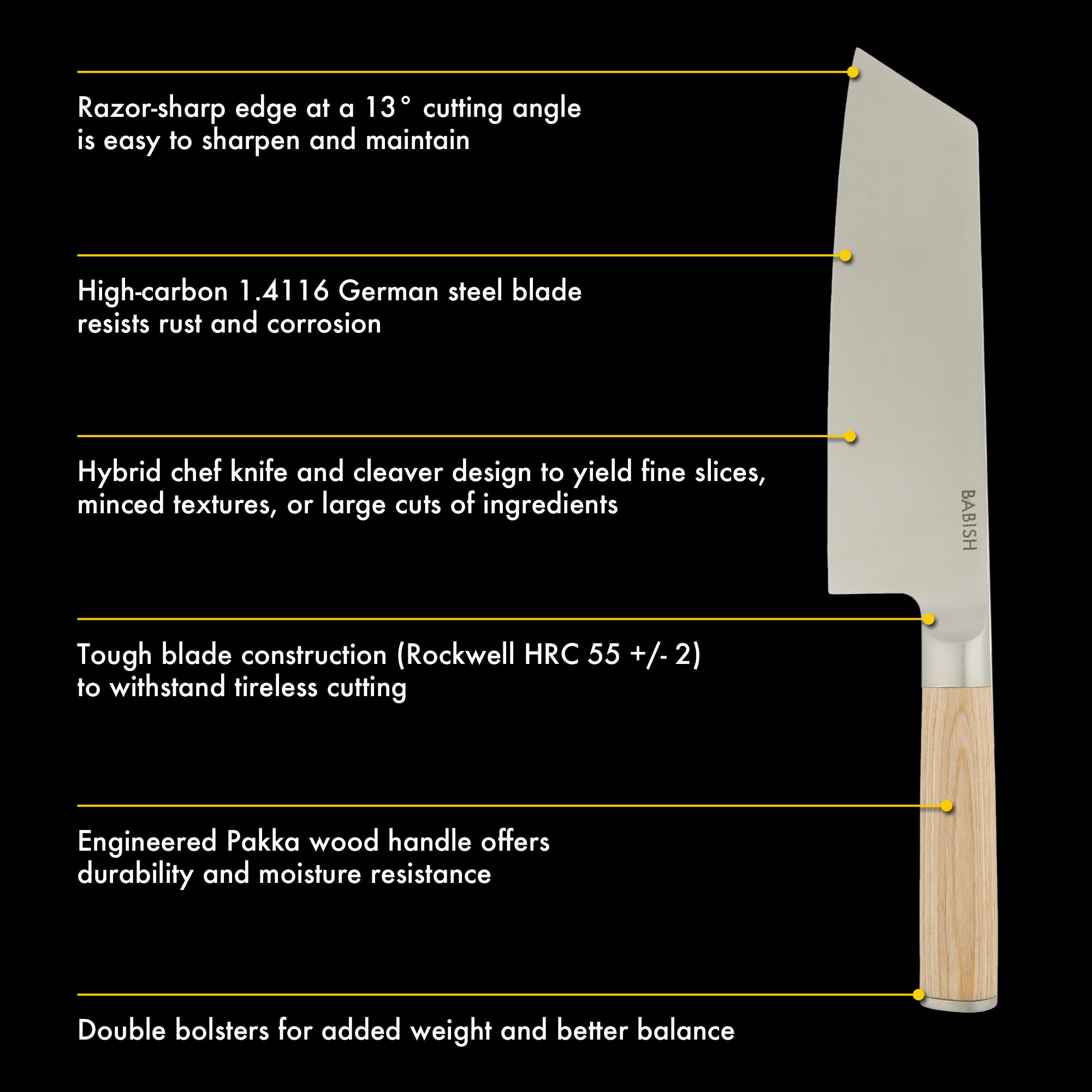 Babish 7.5-Inch Clef Knife – High-Carbon 1.4116 German Steel Kitchen Knife with Pakka Wood Handle, Chef & Cleaver Hybrid for Chopping, Slicing & Prep, Full-Tang, Razor Sharp, Ergonomic Design - Image 3