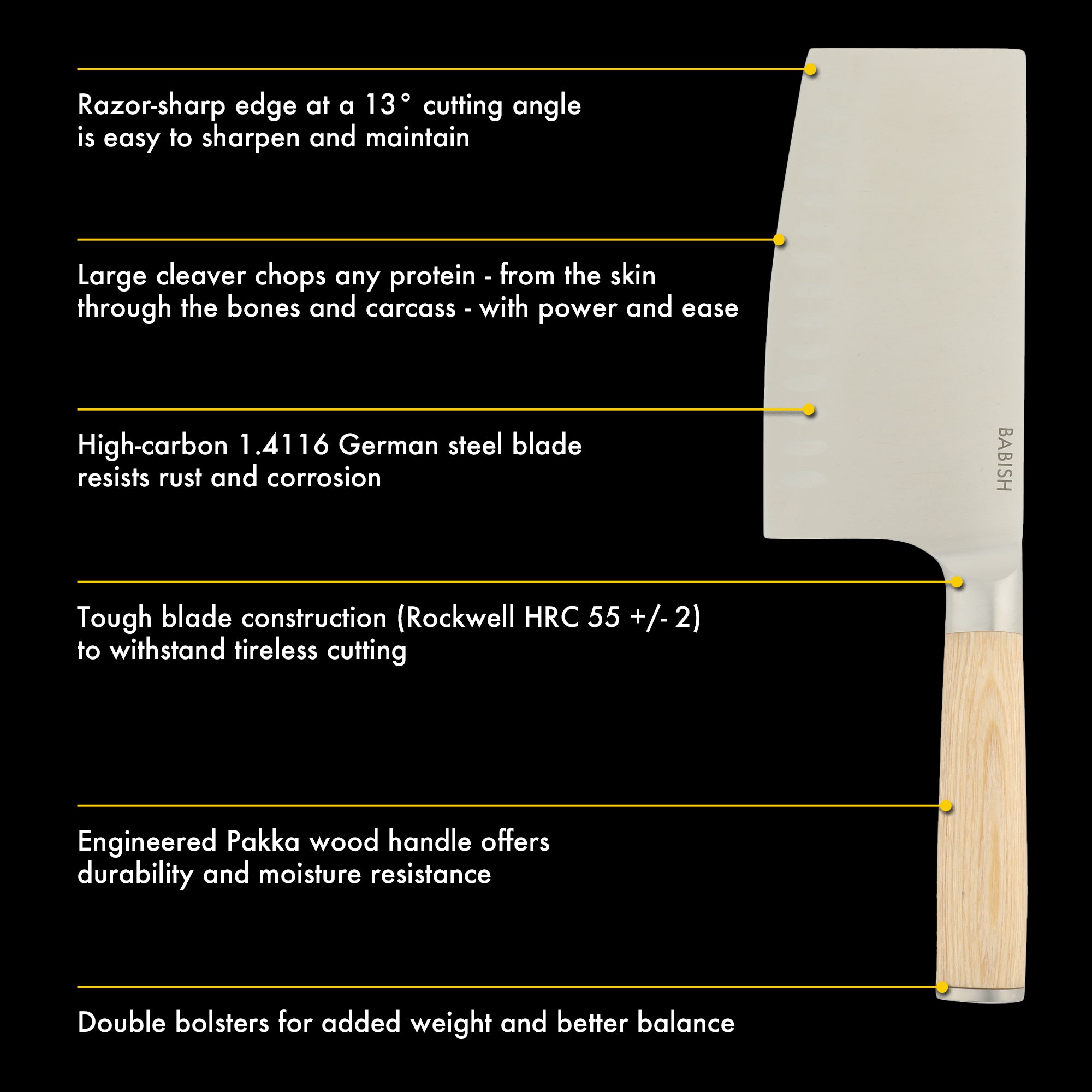 Babish 6.5-Inch Forged Cleaver Knife with Pakka Wood Handle – High-Carbon 1.4116 German Steel Full Tang Kitchen Knife for Heavy-Duty Chopping and Slicing - Image 10