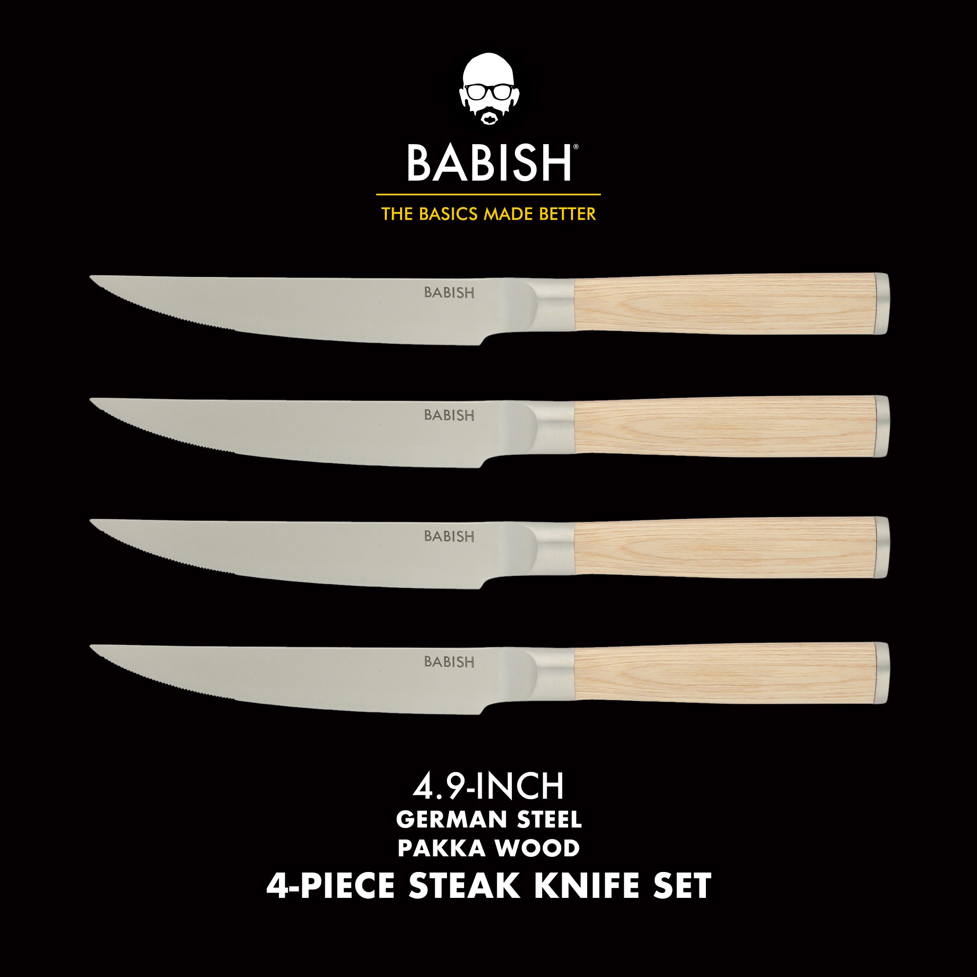 Babish 4-Piece 1.4116 German Stainless Steel Steak Knife Set with Pakka Wood Handles – Full-Tang Steak Knives for Dining, Entertaining & Everyday Table Use - Image 10