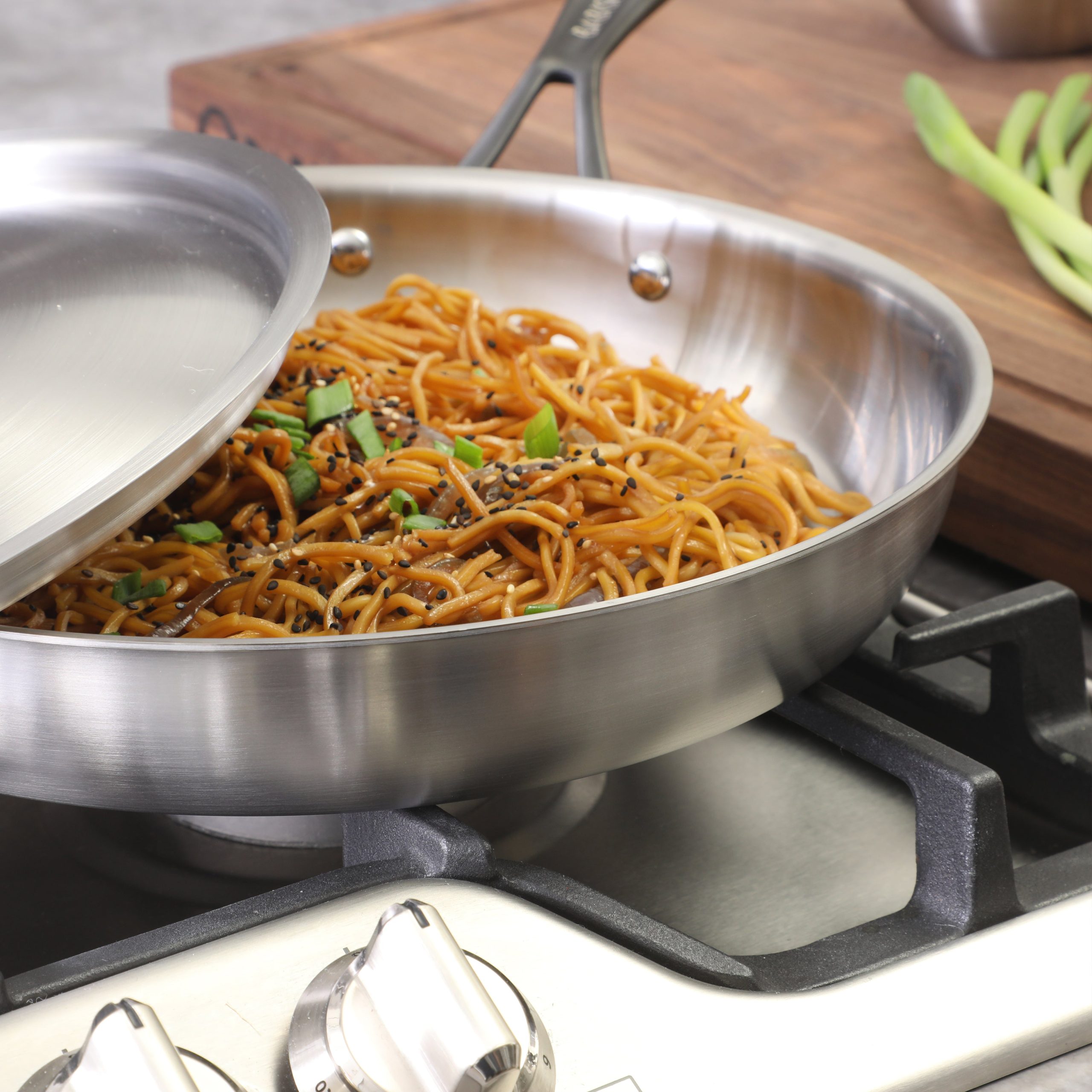 Babish 12-Inch Tri-Ply Stainless Steel Frying Pan with Lid & Black Handle – Professional Grade Skillet for Searing, Sautéing & Even Heat Cooking - Image 2