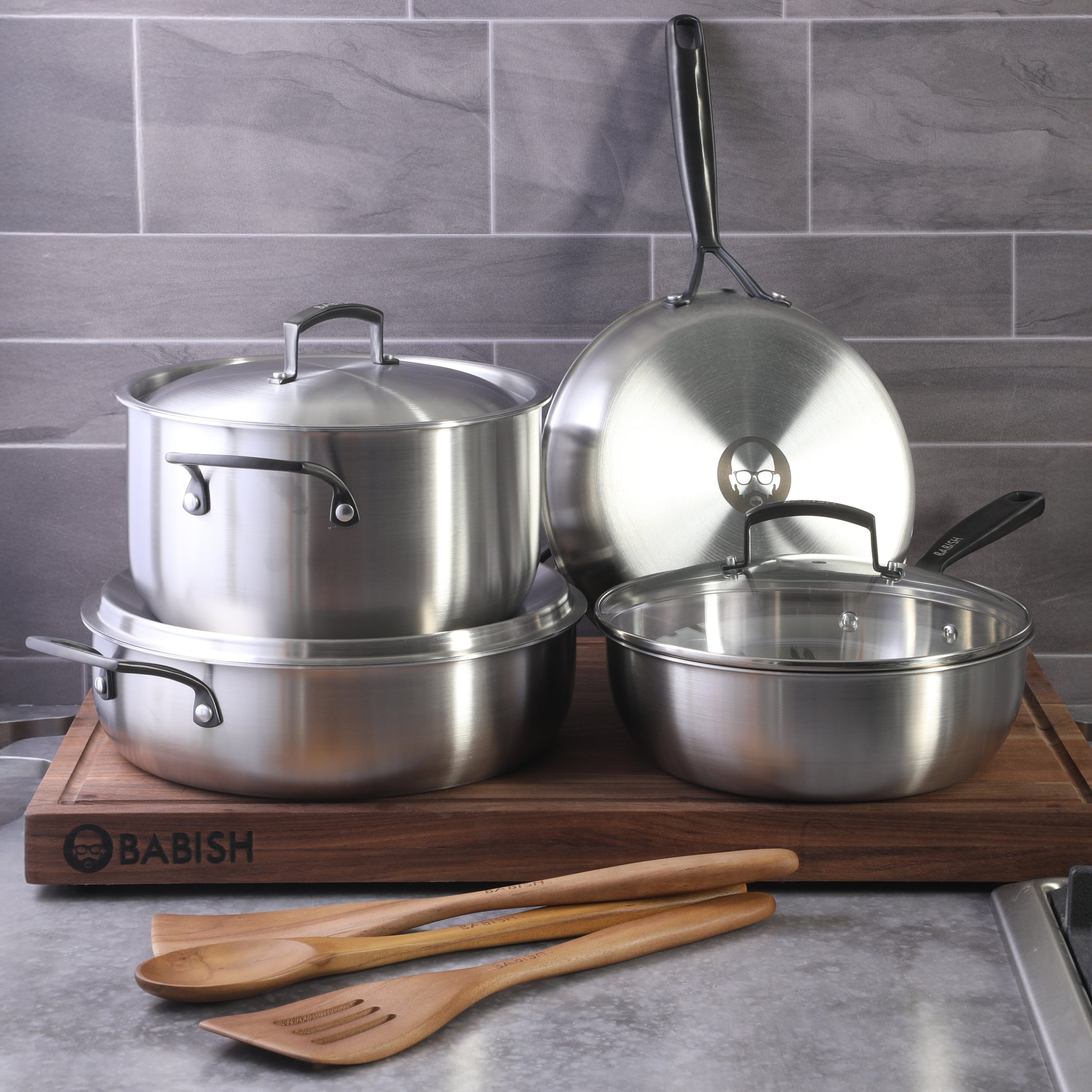 Babish 10-Piece Professional Tri-Ply Non-Toxic Pots and Pans Cookware Set – Durable, Even Heat Distribution - Image 2