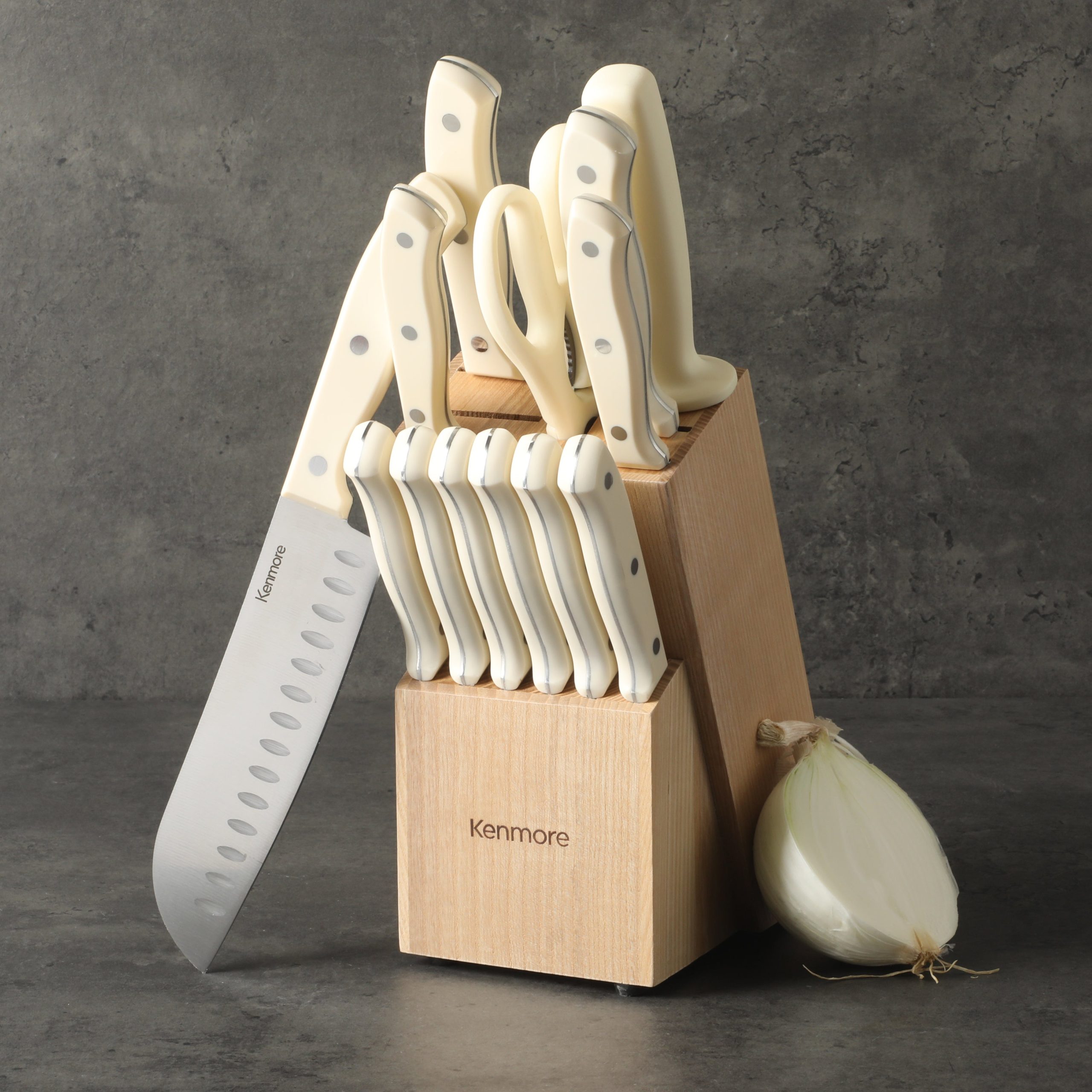 Kenmore Kane 14-Piece Cutlery Set w/ Rubber Coated Wood Knife Block - Image 13