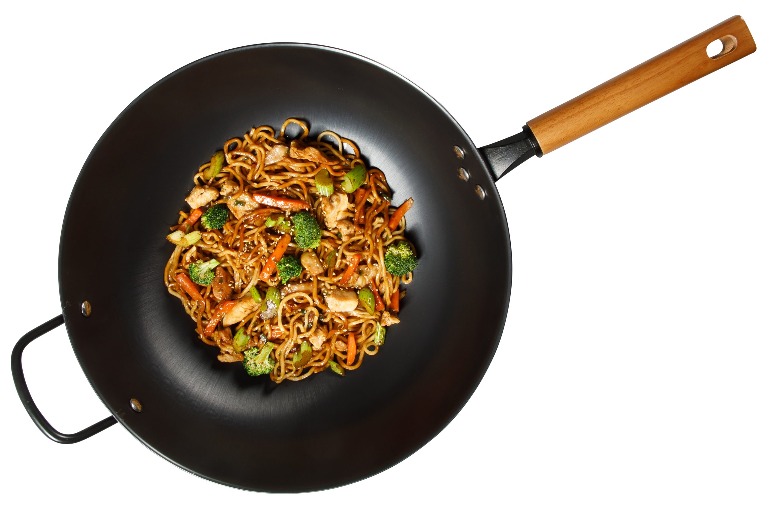 Oster Dunwood 3 Piece Carbon Steel Wok, 13.8” PFAS-Free Stir Fry Pan with Wooden Spatulas, High Heat, Oven & Stovetop Safe - Image 2