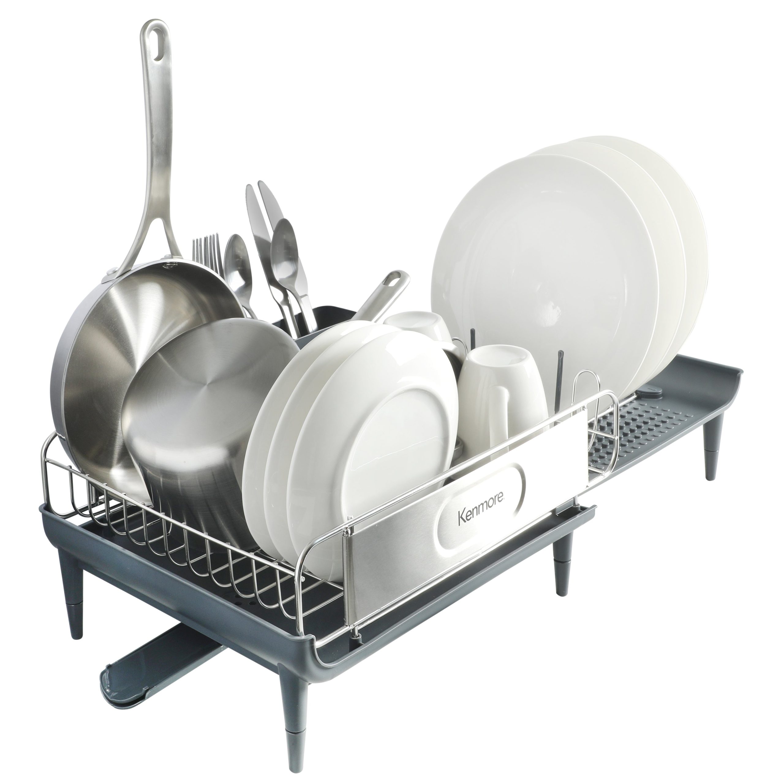 Kenmore Loxdell Expandable Full Size Rust Resistant Dish Rack with Drain Board and Flatware Caddy - Image 5