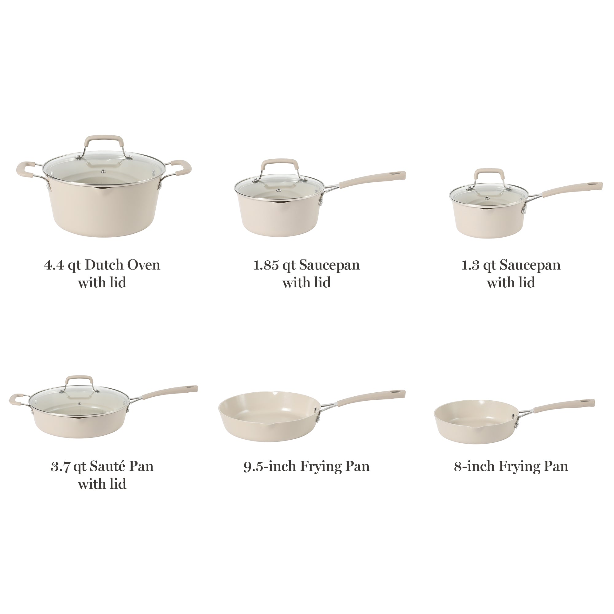 Martha Stewart Heathland Premium Nonstick PFA Free Ceramic Interior 10-Piece Tapered Aluminum Cookware Set - Linen White - Image 11