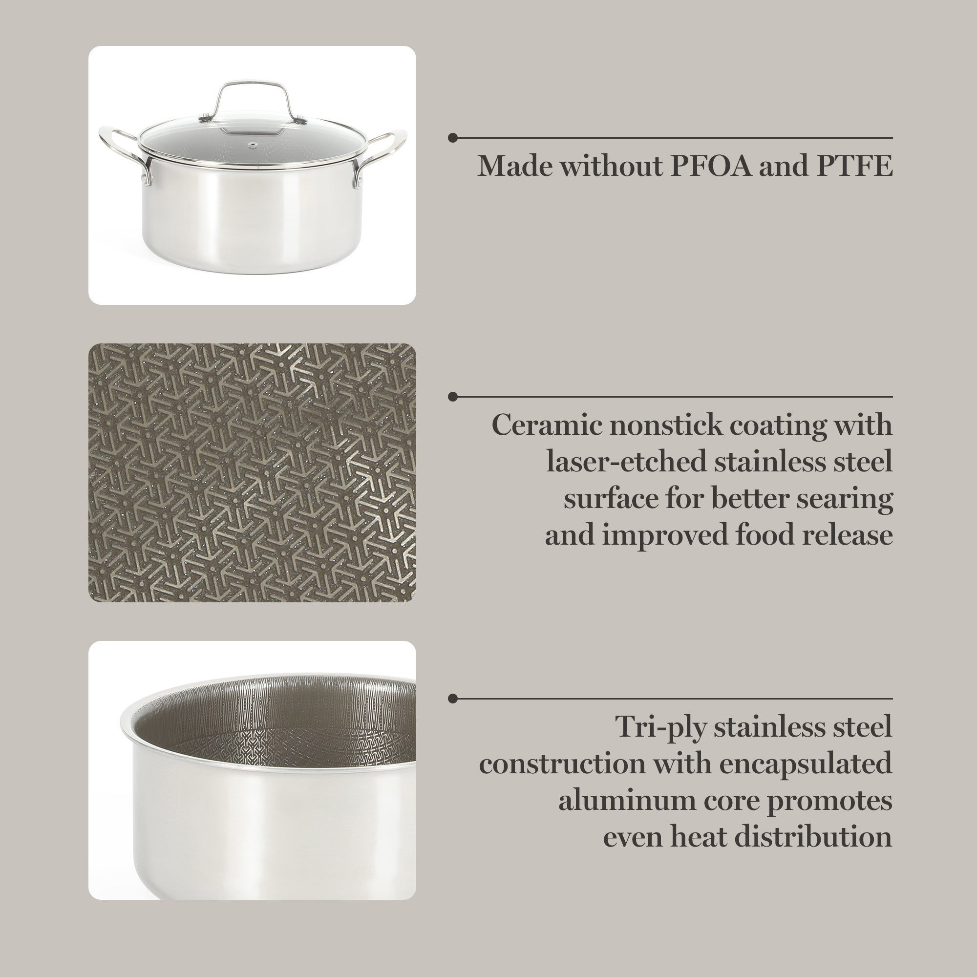 Martha Stewart Badgley Hybrid Nonstick 10 Piece TriPly Stainless Steel Pots and Pans Non-Toxic Kitchen Cookware Set - Laser Etched Non-Toxic Nonstick W/ Stay Cool Handle - Dishwasher and Induction Safe - Image 3