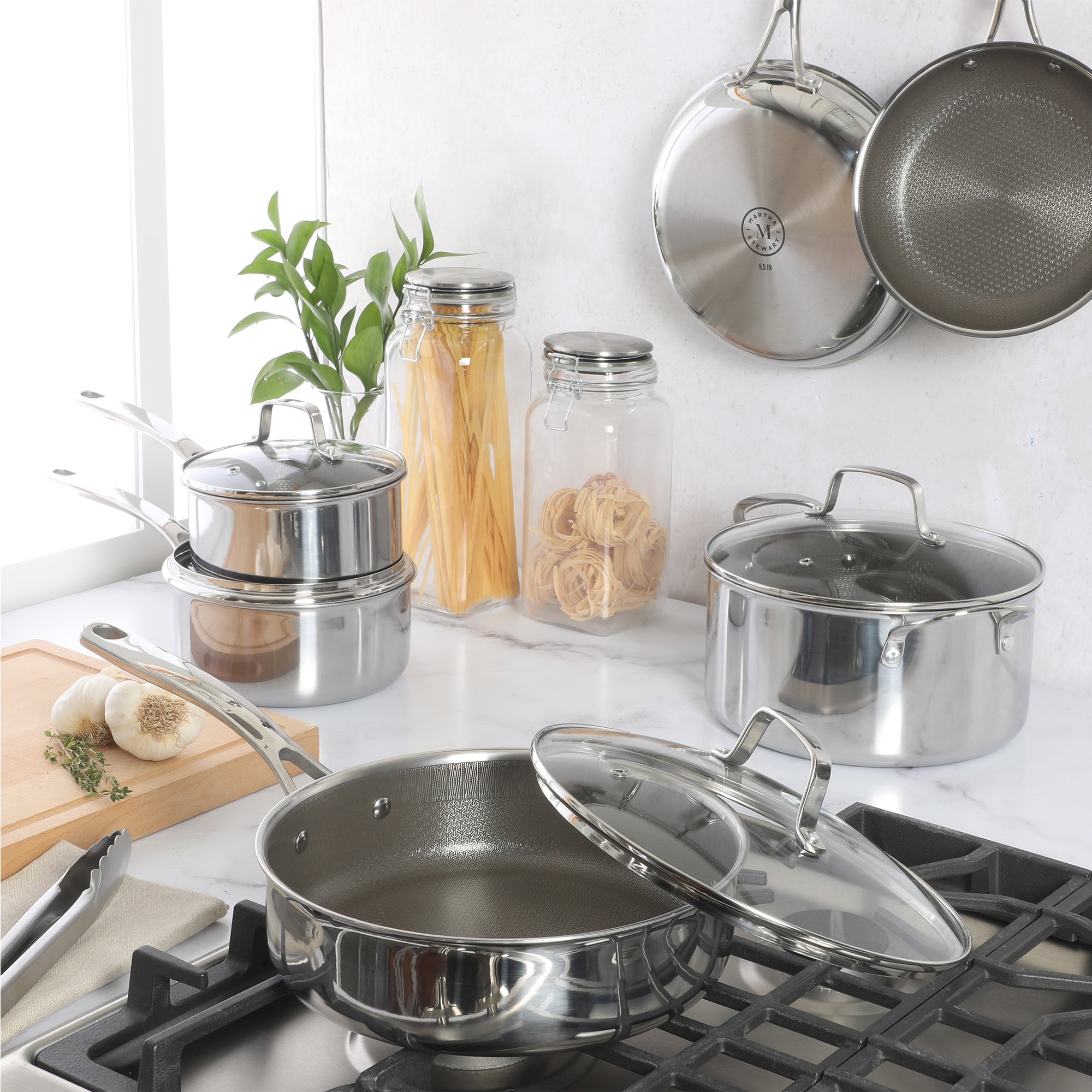 Martha Stewart Badgley Hybrid Nonstick 10 Piece TriPly Stainless Steel Pots and Pans Non-Toxic Kitchen Cookware Set - Laser Etched Non-Toxic Nonstick W/ Stay Cool Handle - Dishwasher and Induction Safe - Image 7