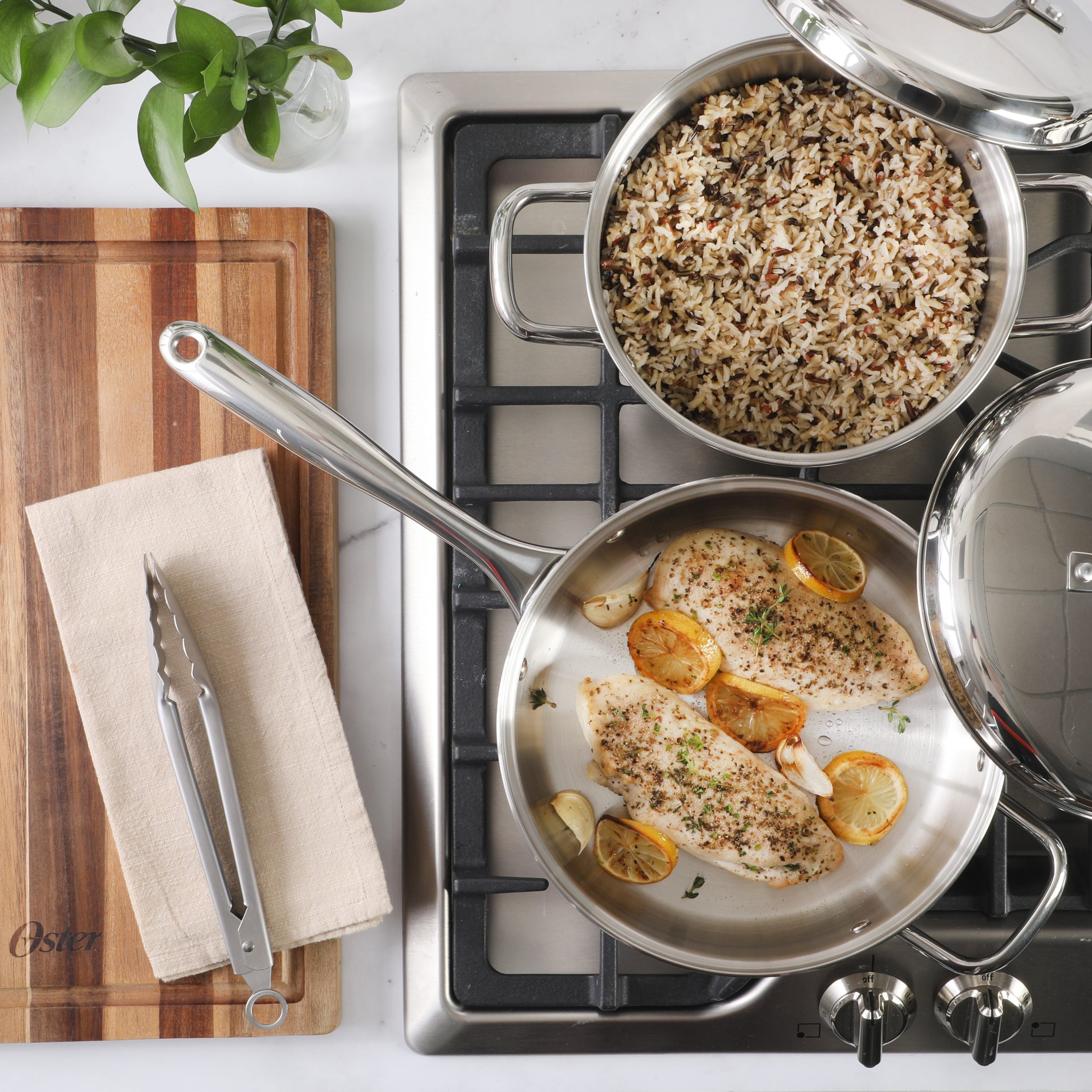 Oster Platinum Sedwick Stackable Stainless Steel Pots and Pans Cookware Set W/ Domed Stainless Steel Lids W/ TriPly Encapsulated Base - Induction Safe - Image 2