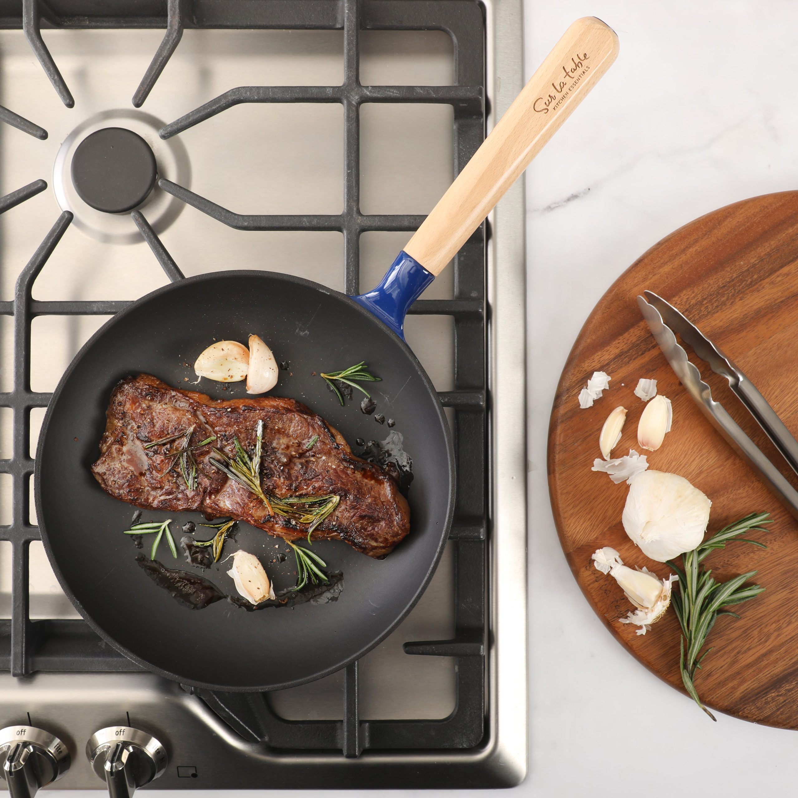 Sur La Table Kitchen Essential Main Canteen 9.5" Pre-Seasoned Cast Iron Skillet w/ Wood Handle, Natural Nonstick Lightweight Frying Pan for Searing, Sautéing & Everyday Cooking - Image 4