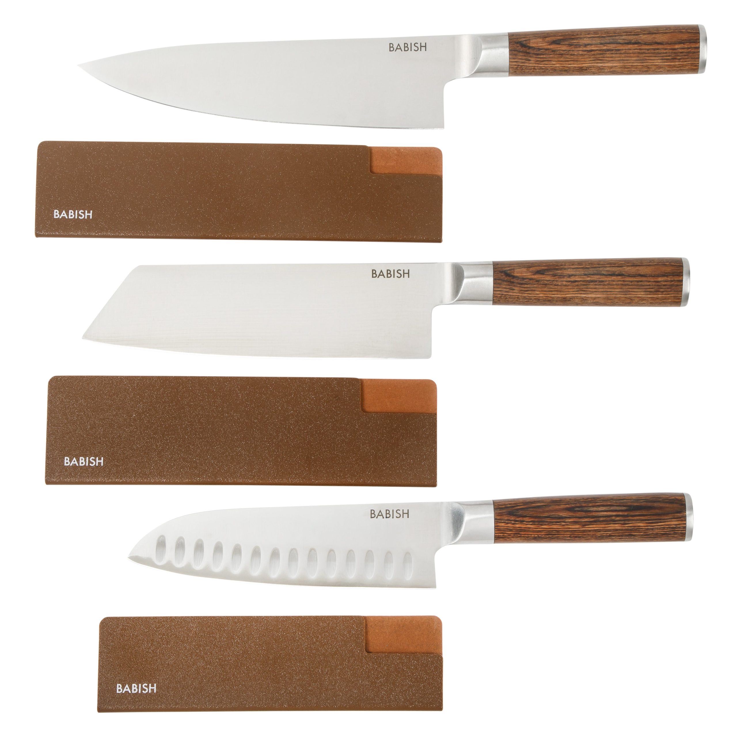 Babish 14-Piece Full Tang Forged Light/Dark Pakka Wood Kitchen Knife Set – High-Carbon 1.4116 German Steel Cutlery with Protective Sheaths – Professional Chef Knife Set - Image 11