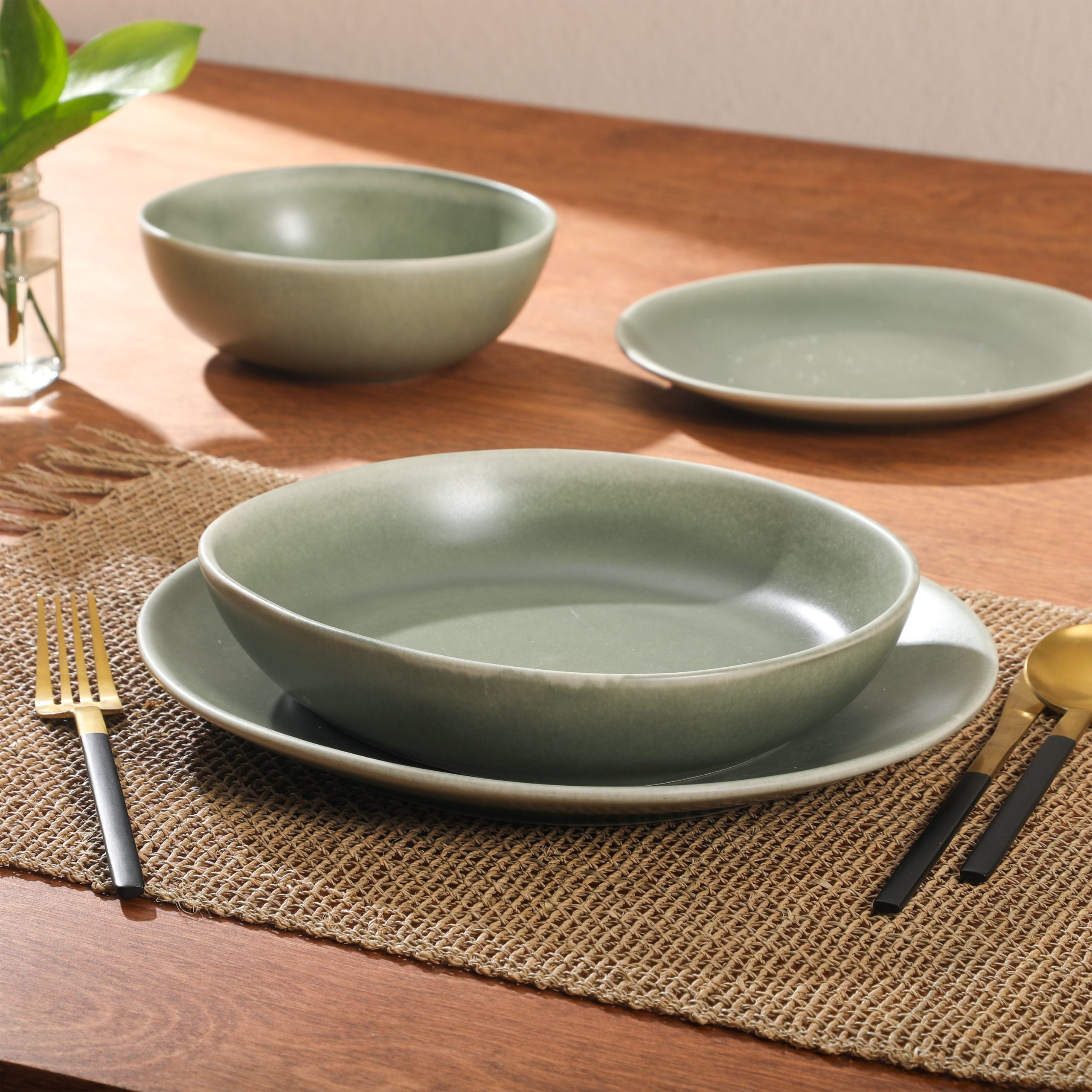 Gibson Elite Zion Mist 16 Piece Stoneware Reactive Glaze (Service for 4) Ceramic Plates and Bowls Modern Organic Dinnerware Set - Image 11