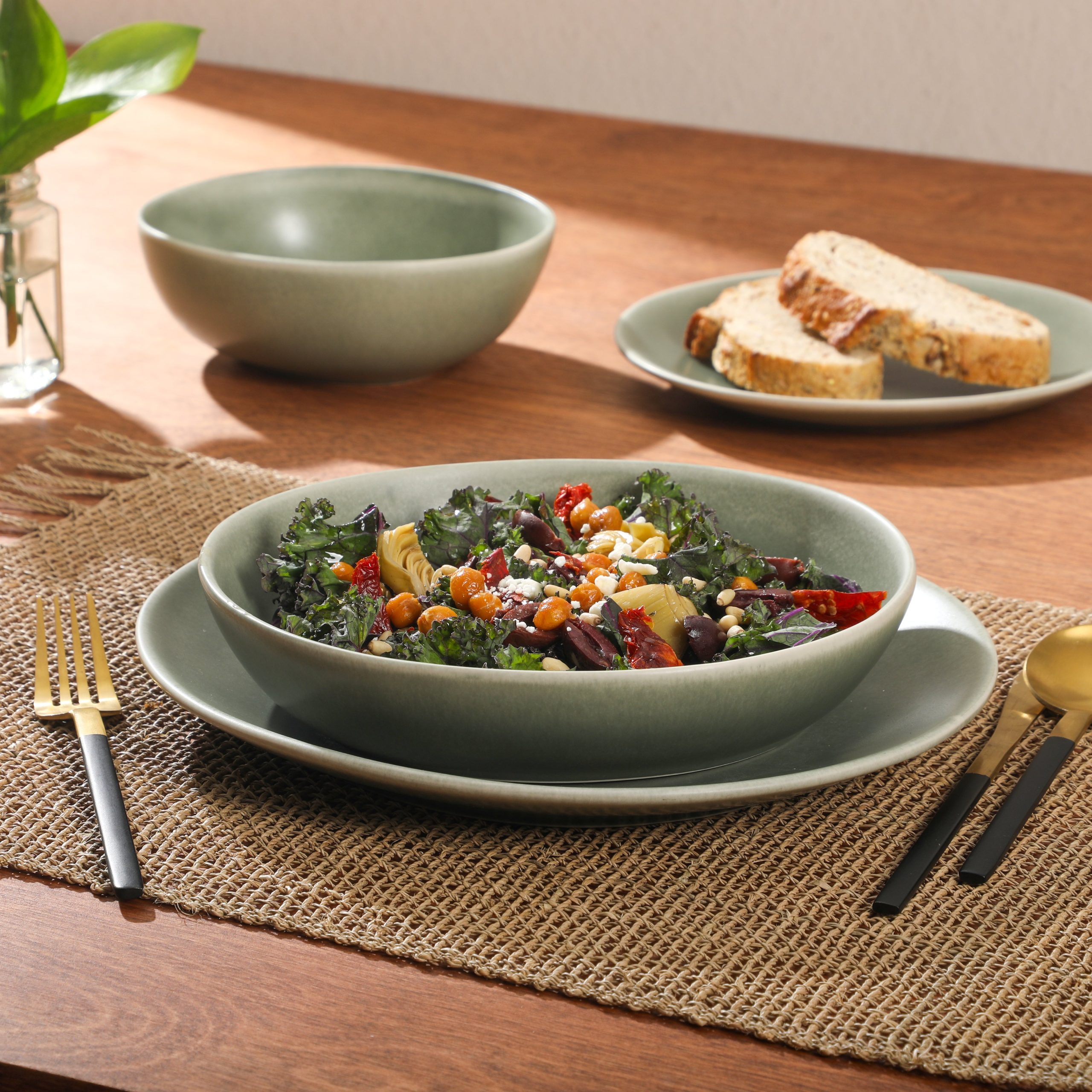 Gibson Elite Zion Mist 16 Piece Stoneware Reactive Glaze (Service for 4) Ceramic Plates and Bowls Modern Organic Dinnerware Set - Image 9