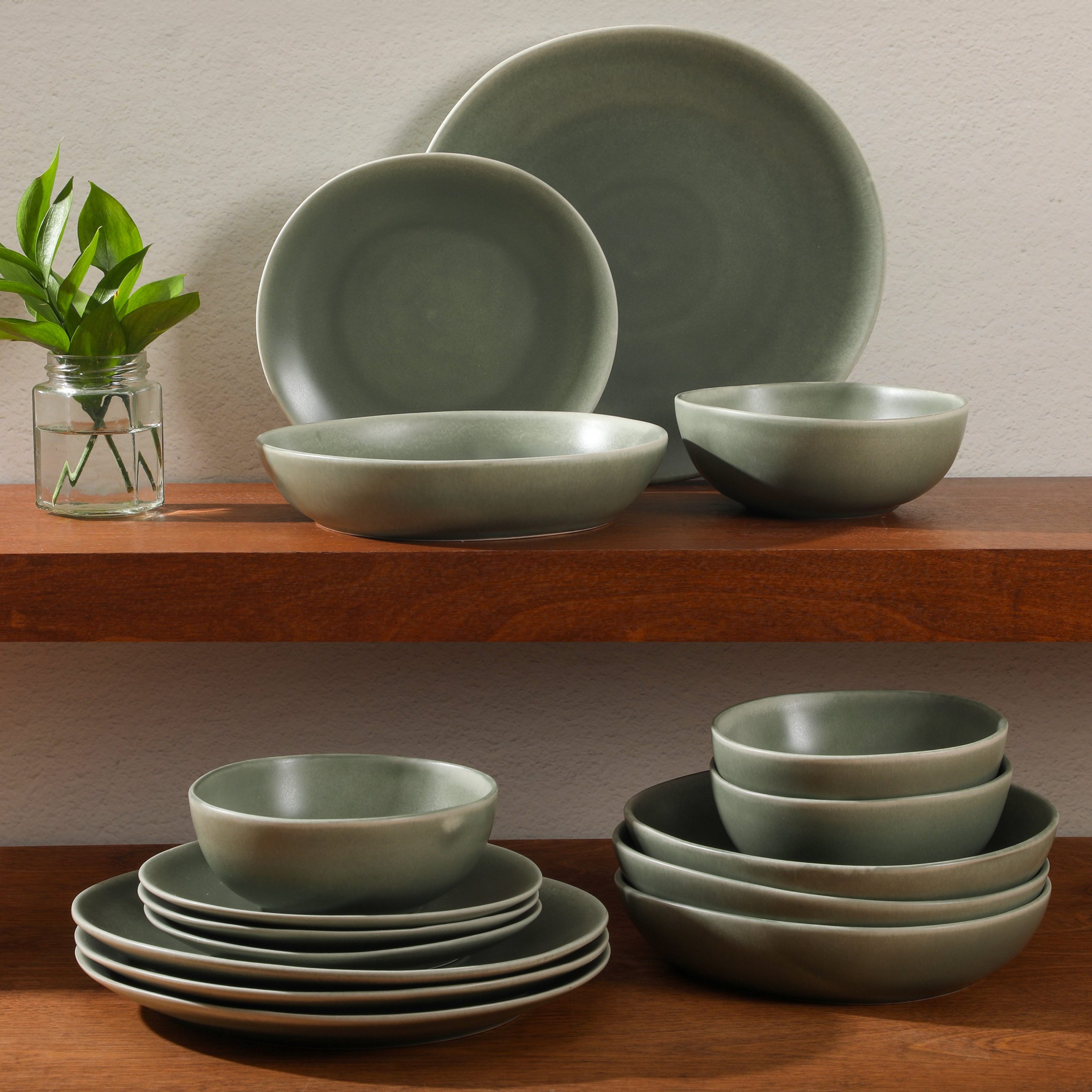 Gibson Elite Zion Mist 16 Piece Stoneware Reactive Glaze (Service for 4) Ceramic Plates and Bowls Modern Organic Dinnerware Set - Image 12