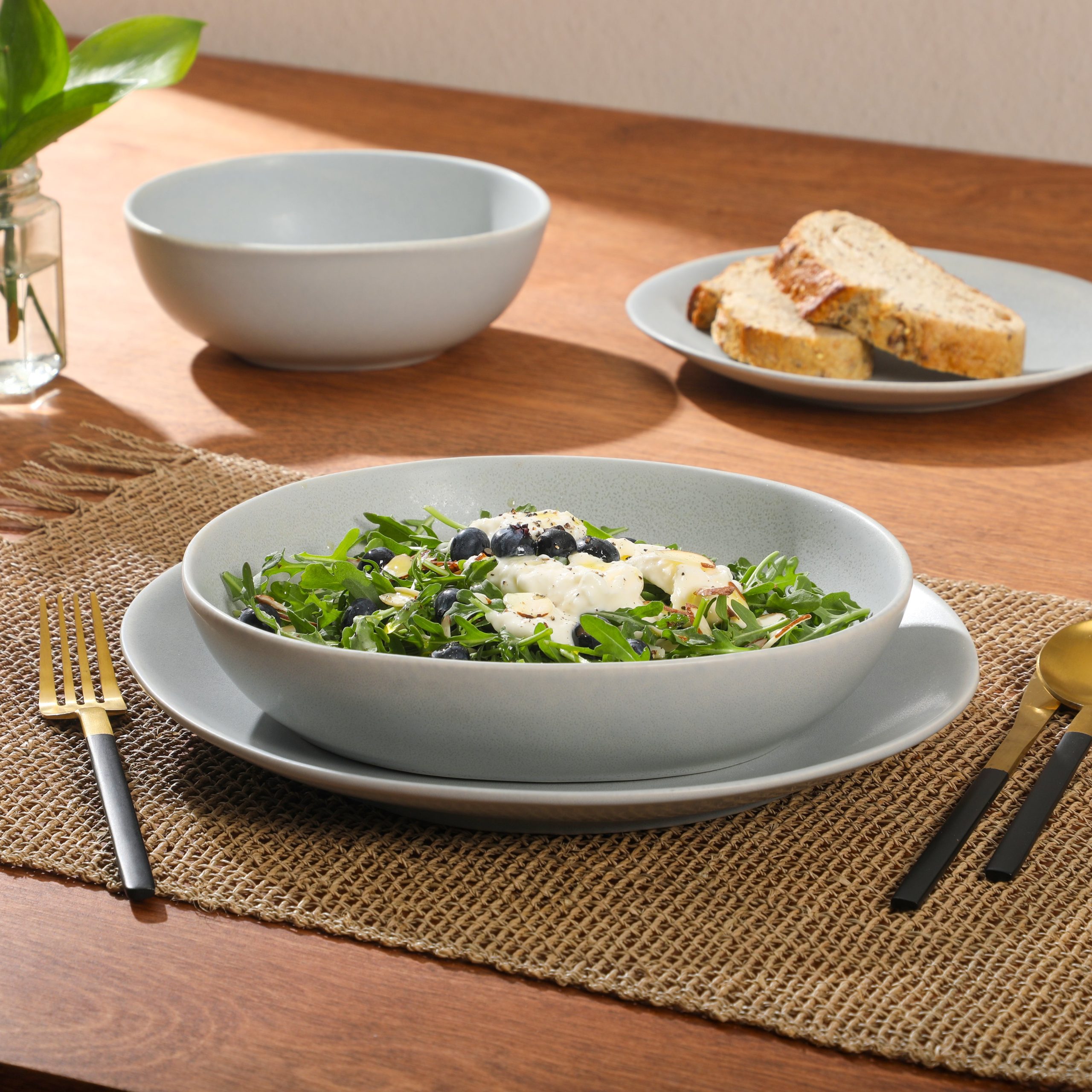Gibson Elite Zion Mist 16 Piece Stoneware Reactive Glaze (Service for 4) Ceramic Plates and Bowls Modern Organic Dinnerware Set - Image 2