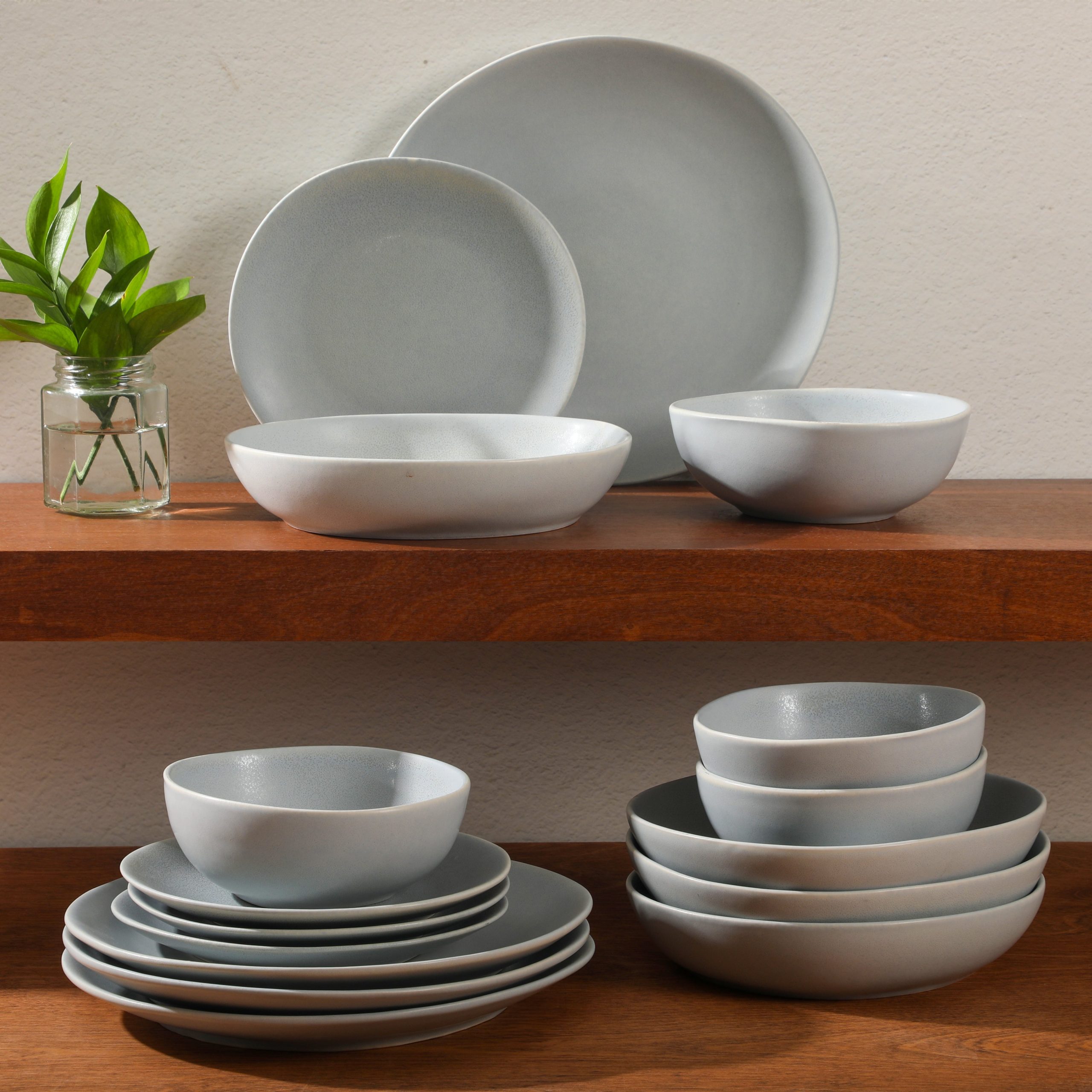 Gibson Elite Zion Mist 16 Piece Stoneware Reactive Glaze (Service for 4) Ceramic Plates and Bowls Modern Organic Dinnerware Set - Image 5