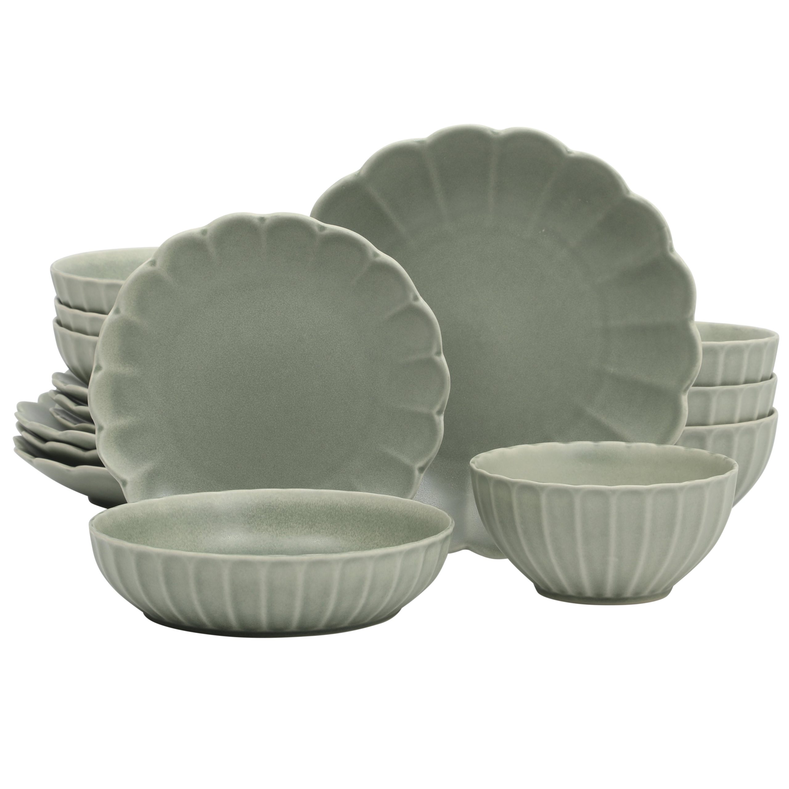 Gibson Elite Malibu Shore 16 Piece Scallop Stoneware Reactive Glaze (Service for 4) Ceramic Plates and Bowls Dinnerware Set - Image 9