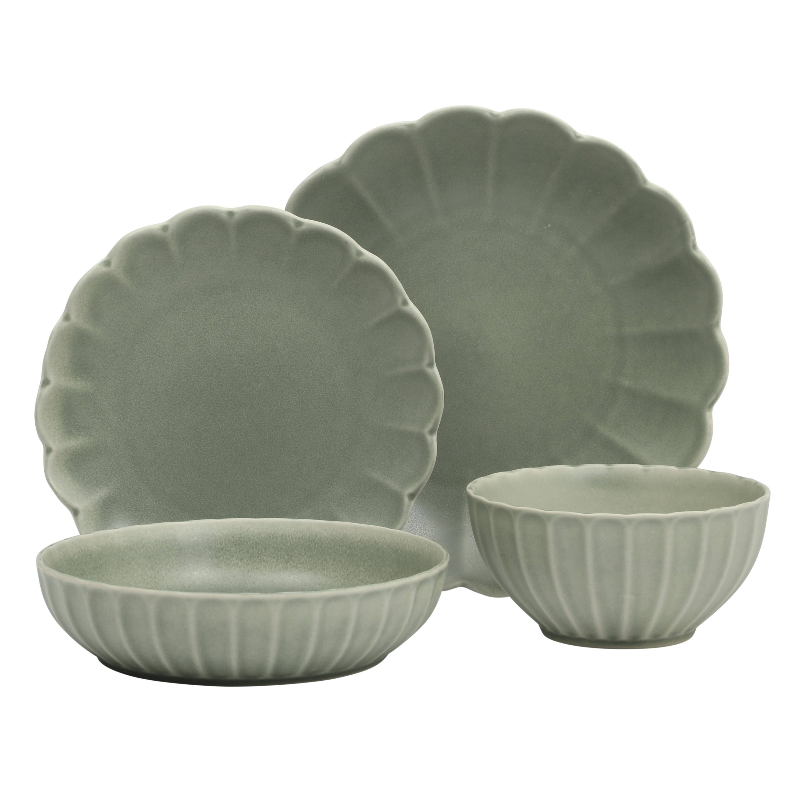Gibson Elite Malibu Shore 16 Piece Scallop Stoneware Reactive Glaze (Service for 4) Ceramic Plates and Bowls Dinnerware Set - Image 13