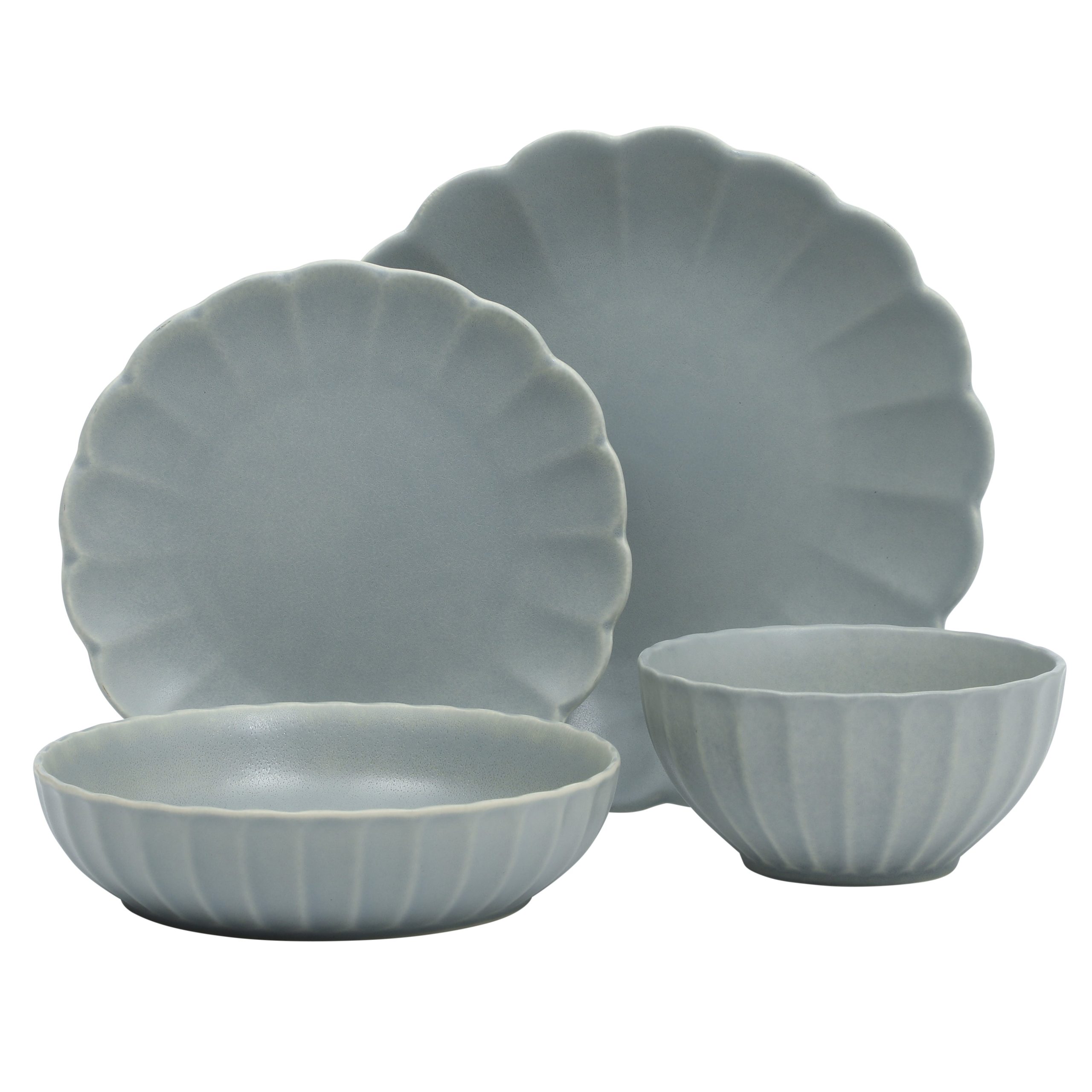 Gibson Elite Malibu Shore 16 Piece Scallop Stoneware Reactive Glaze (Service for 4) Ceramic Plates and Bowls Dinnerware Set - Image 7