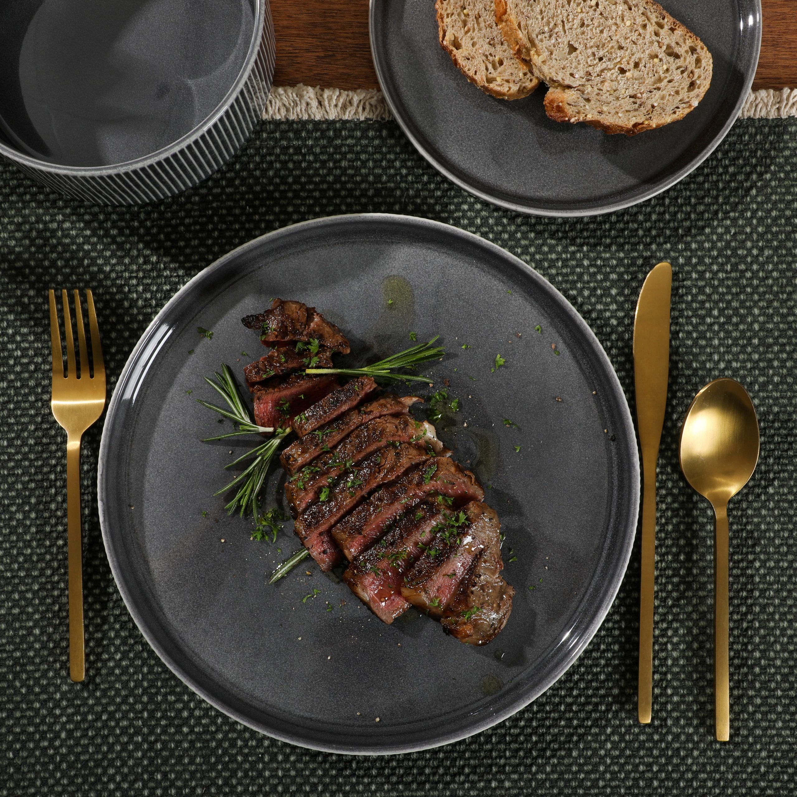 Gibson Elite Solana Coast 12 Piece Stoneware Reactive Glaze (Service for 4) Ceramic Plates and Bowls Modern Shape Embossed Dinnerware Set - Image 2
