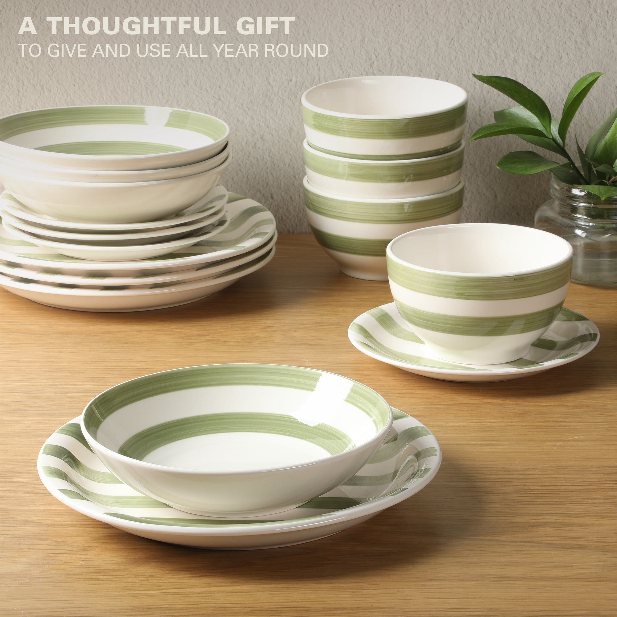 Gibson Home Kenwood Shores 16 Piece Dinnerware Set, Striped, Stoneware, Hand-Painted Plates and Bowls, Service for 4, Microwave & Dishwasher Safe - Image 10
