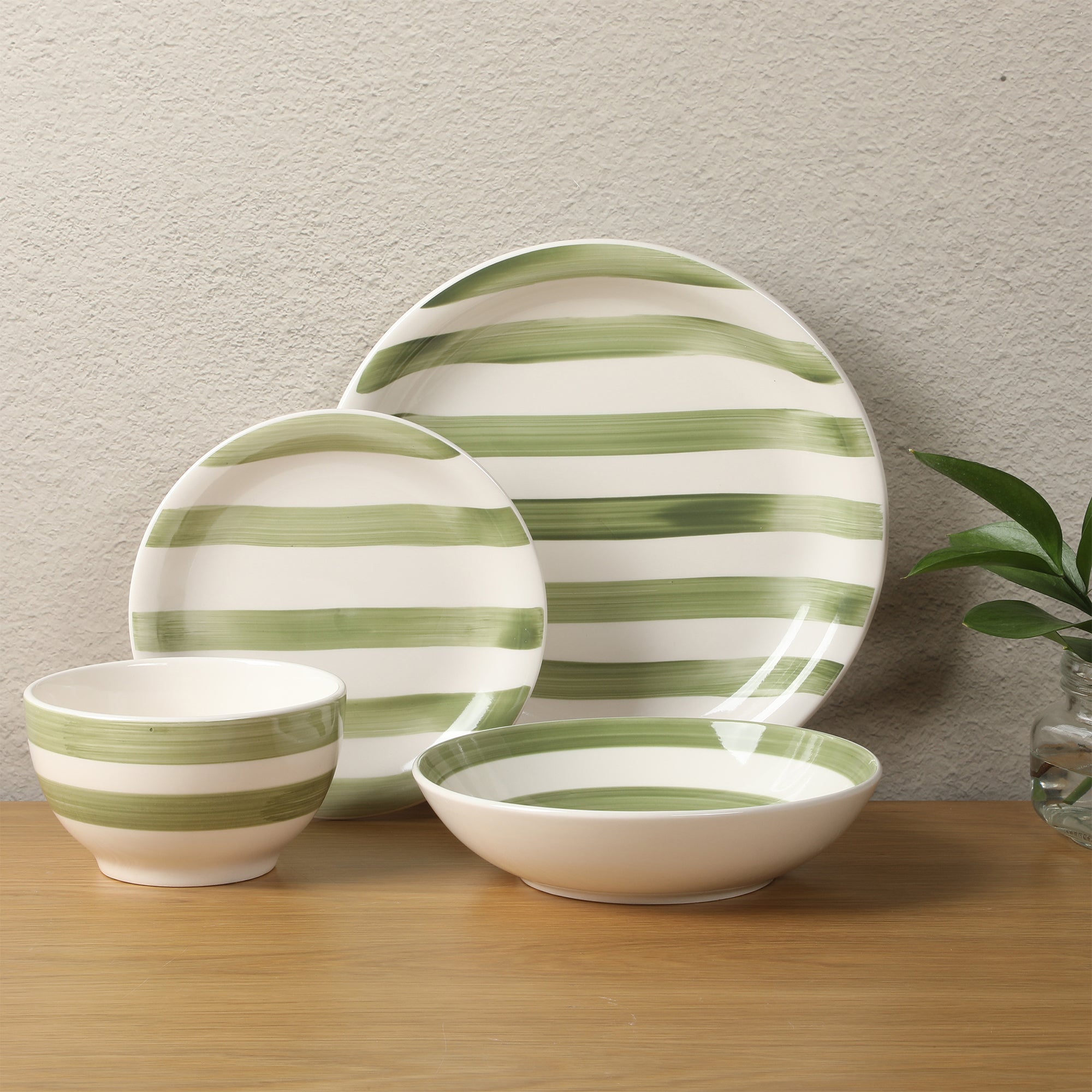 Gibson Home Kenwood Shores 16 Piece Dinnerware Set, Striped, Stoneware, Hand-Painted Plates and Bowls, Service for 4, Microwave & Dishwasher Safe - Image 11