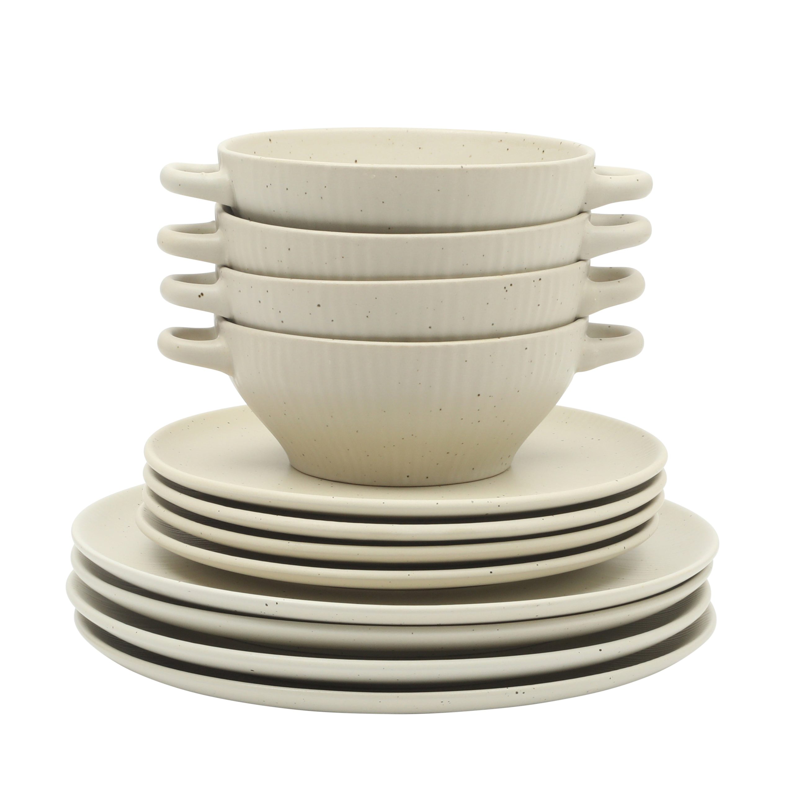Gibson Elite Clover Hill 12-Piece Stoneware Dinnerware Set – Embossed Plates and Bowls with Matte Speckled Reactive Glaze, Service for 4 – Microwave & Dishwasher Safe - Image 14