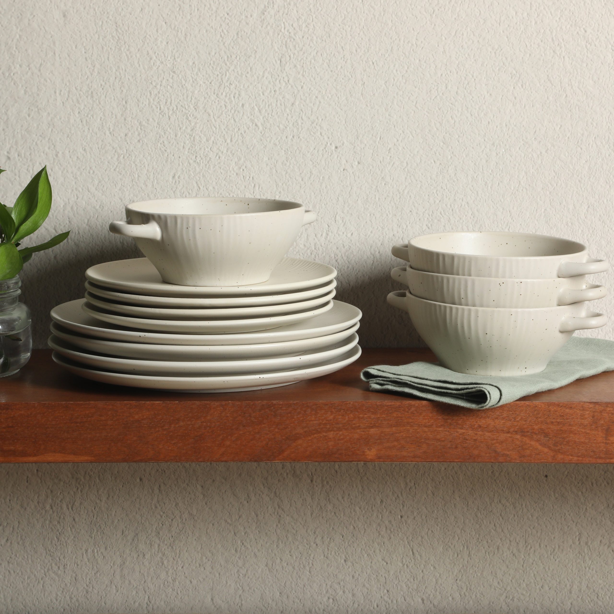 Gibson Elite Clover Hill 12-Piece Stoneware Dinnerware Set – Embossed Plates and Bowls with Matte Speckled Reactive Glaze, Service for 4 – Microwave & Dishwasher Safe - Image 11